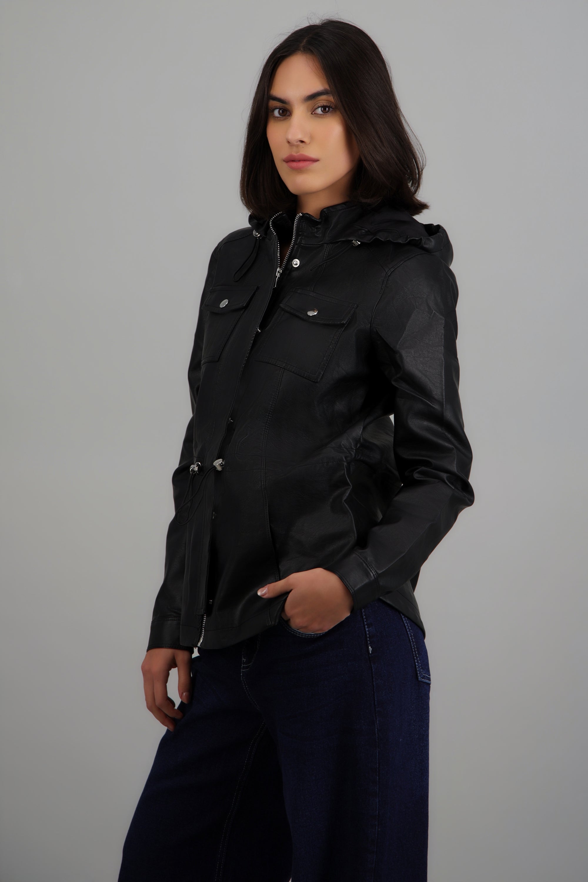 Gabardina pu detalle botones NEGRO