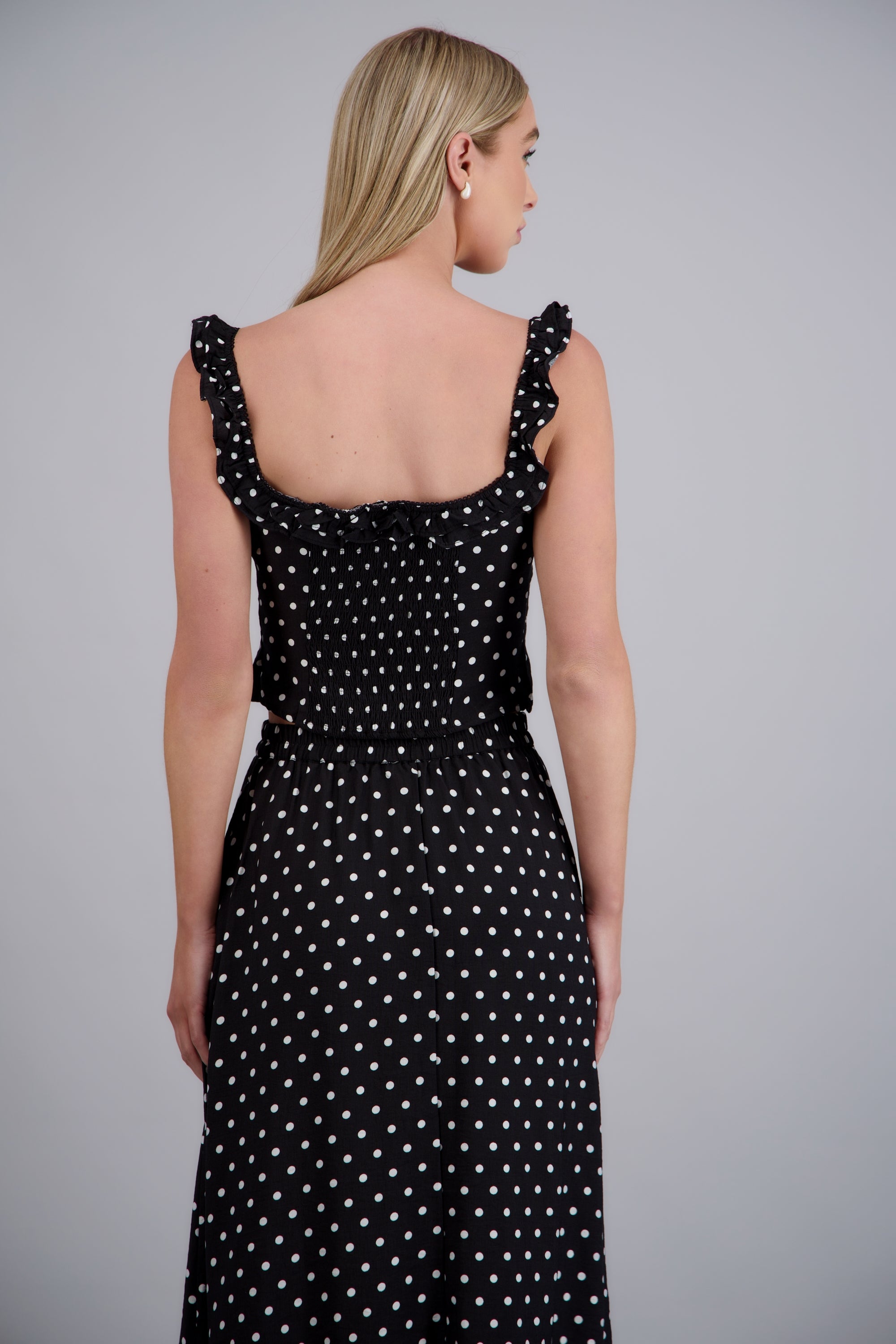 Blusa pliegues cintura polka dots NEGRO COMBO