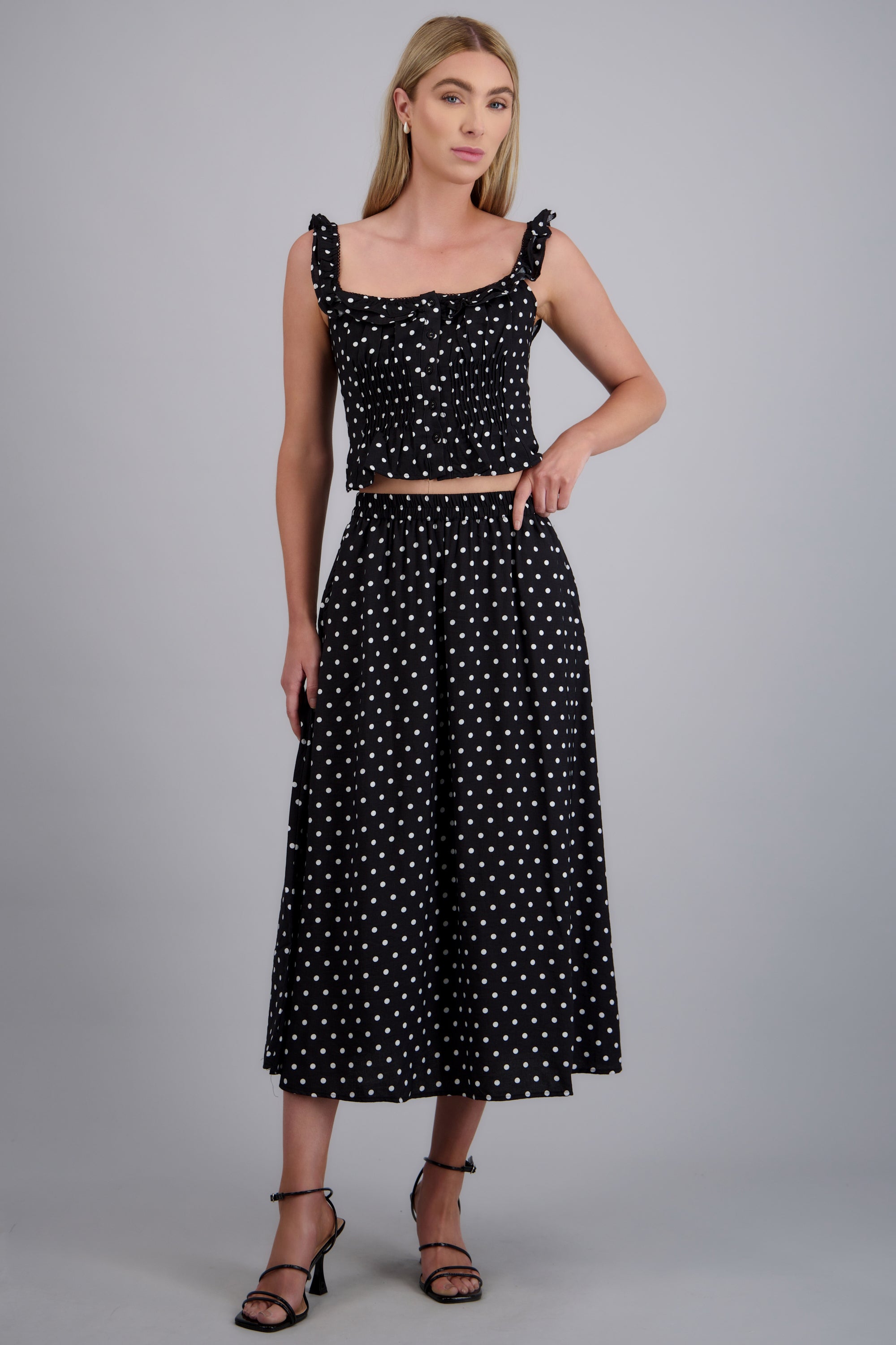 Falda midi polka dots NEGRO COMBO
