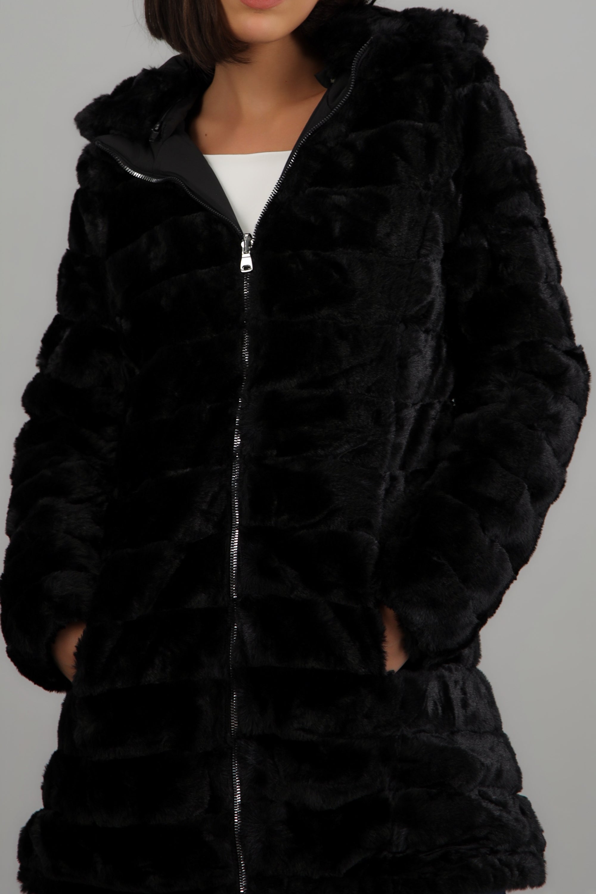 Abrigo largo peluche NEGRO