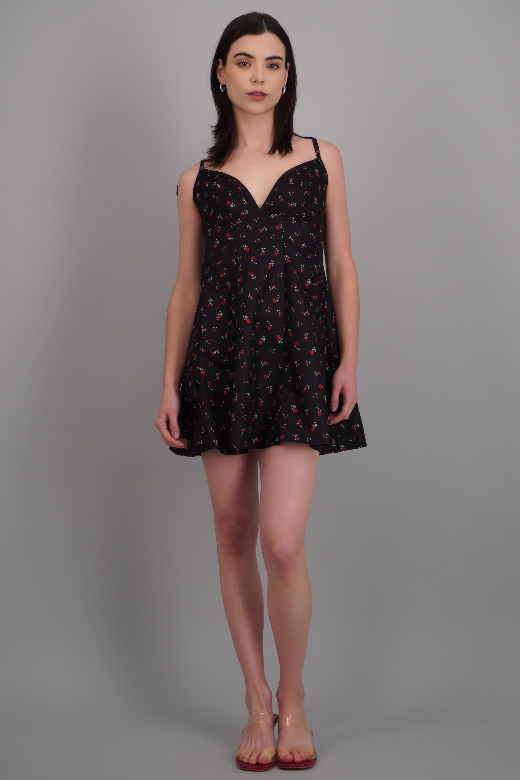 vestido mini ampon tirantes estampado NEGRO COMBO