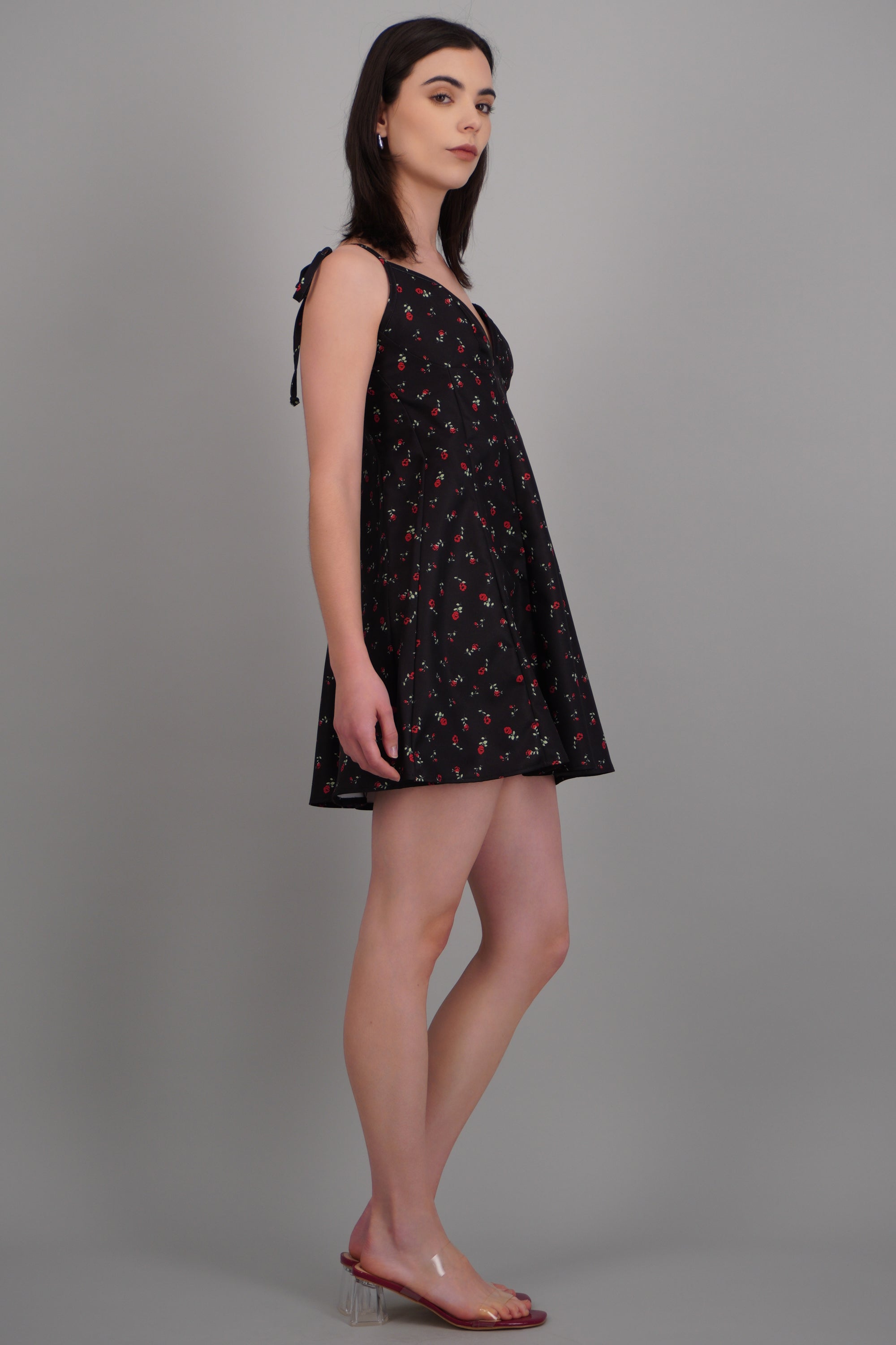 vestido mini ampon tirantes estampado NEGRO COMBO