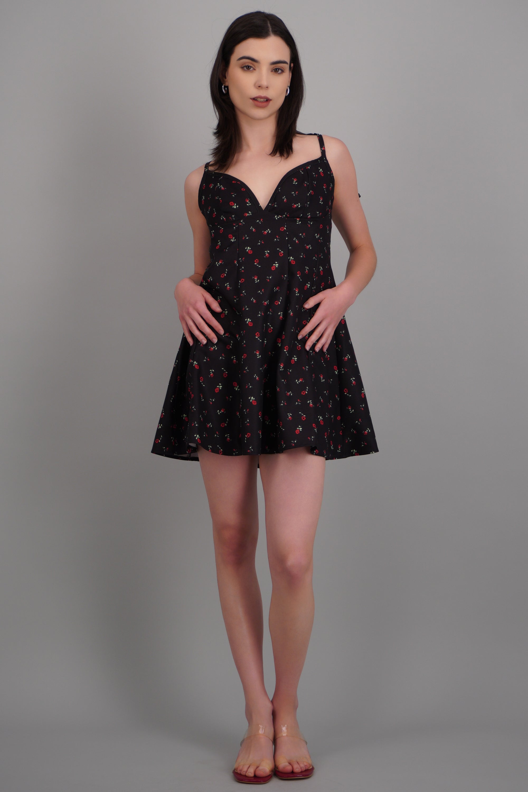 vestido mini ampon tirantes estampado NEGRO COMBO