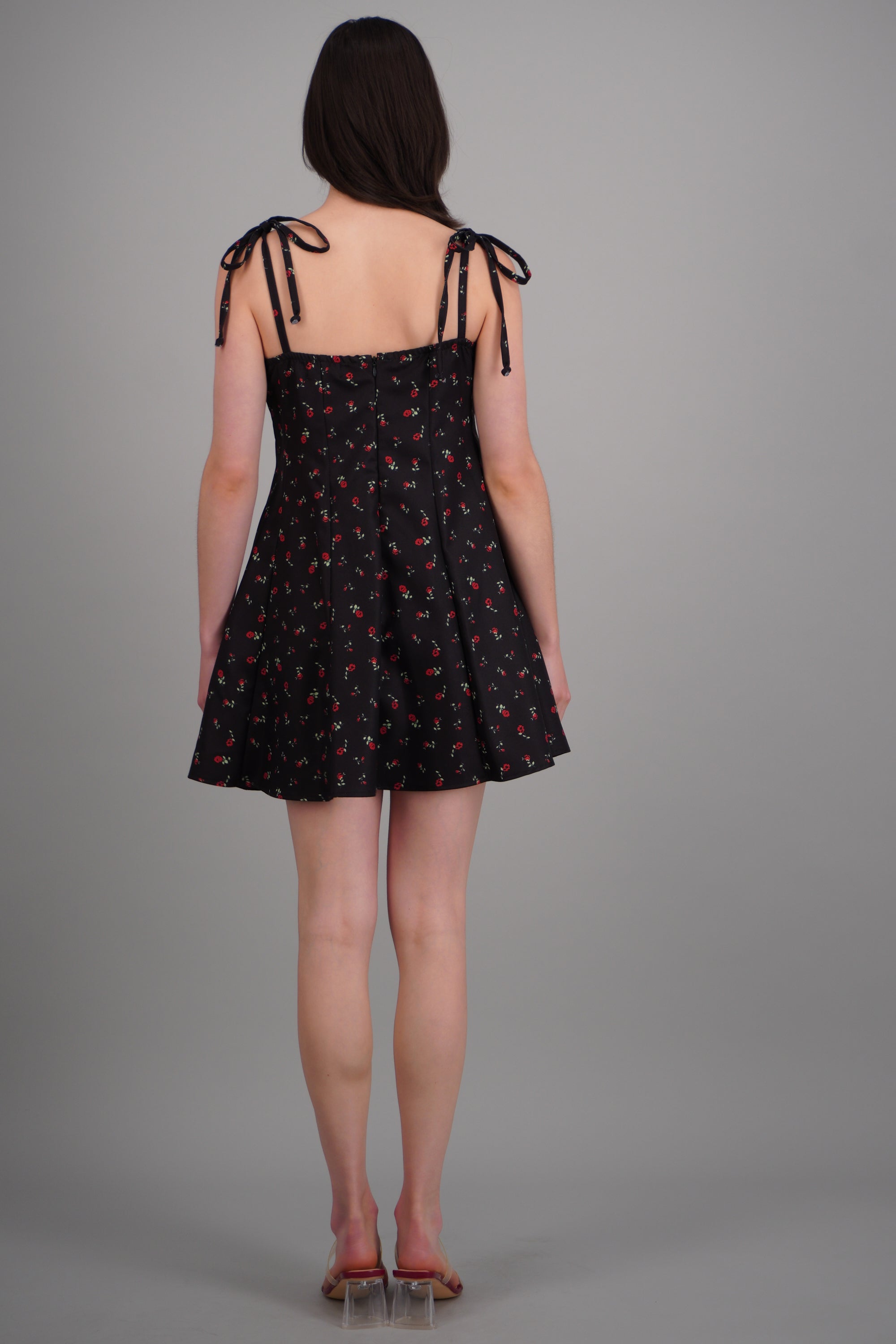 vestido mini ampon tirantes estampado NEGRO COMBO