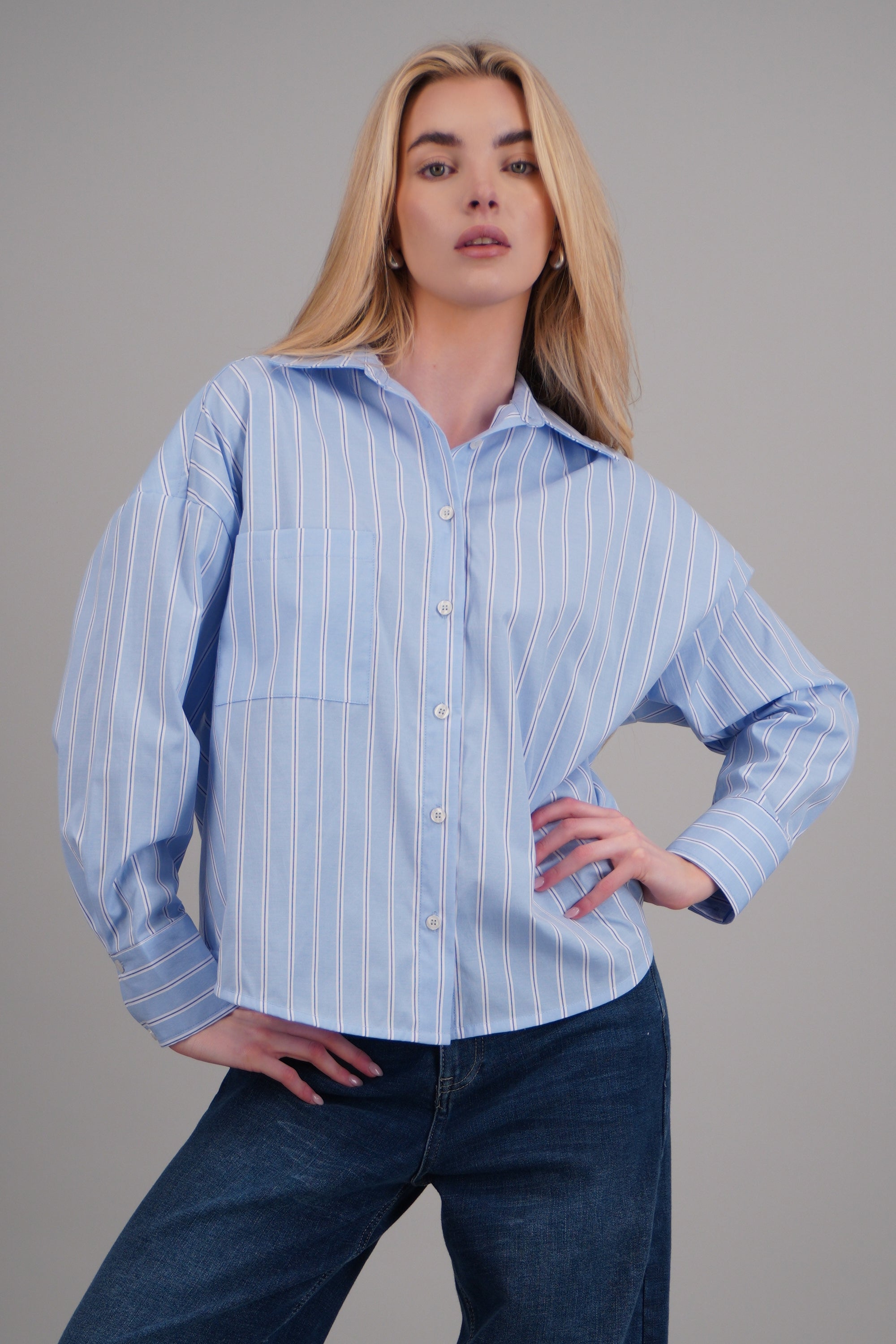 camisa oversize rayas AZUL COMBO