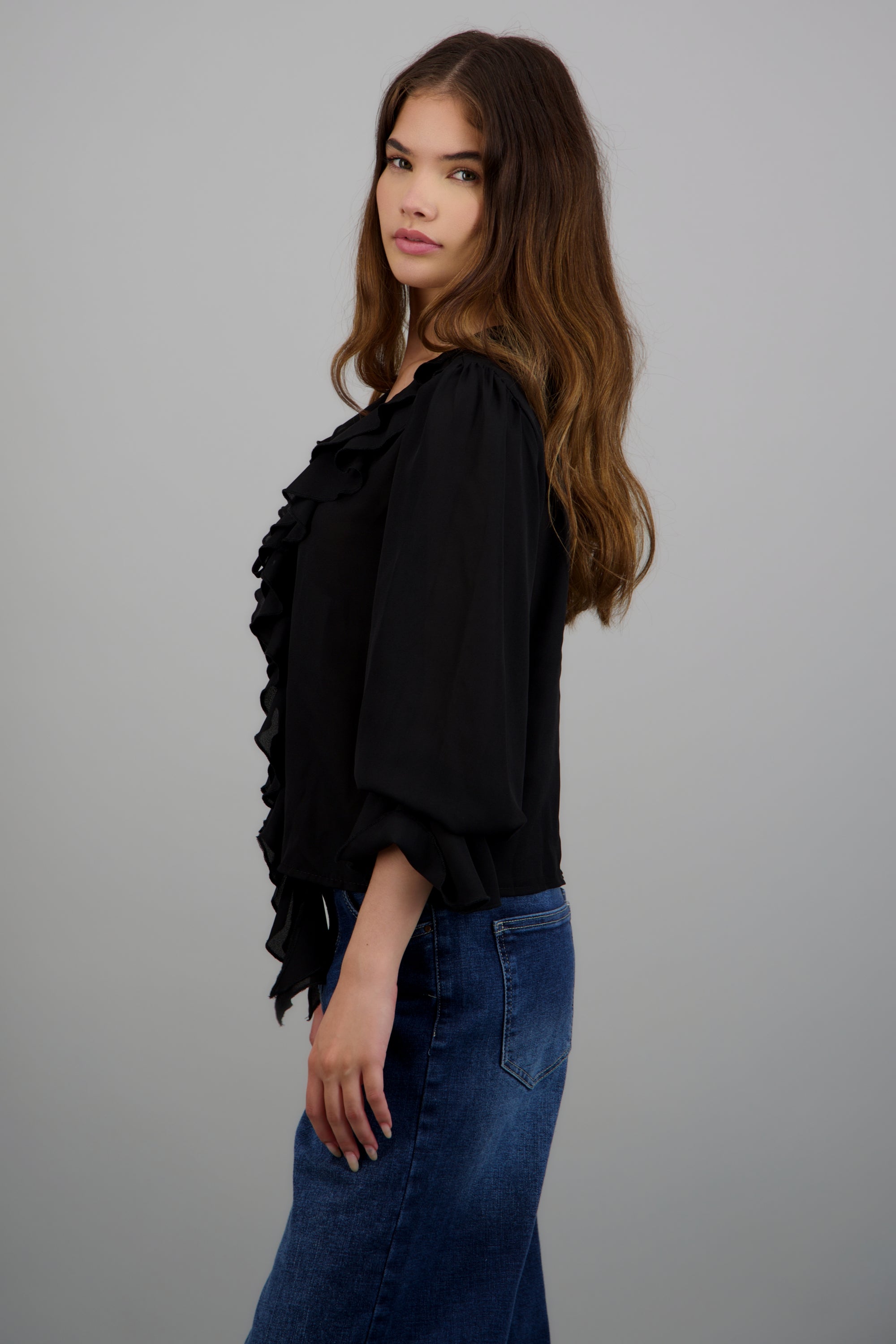 Blusa boho olanes chiffon NEGRO