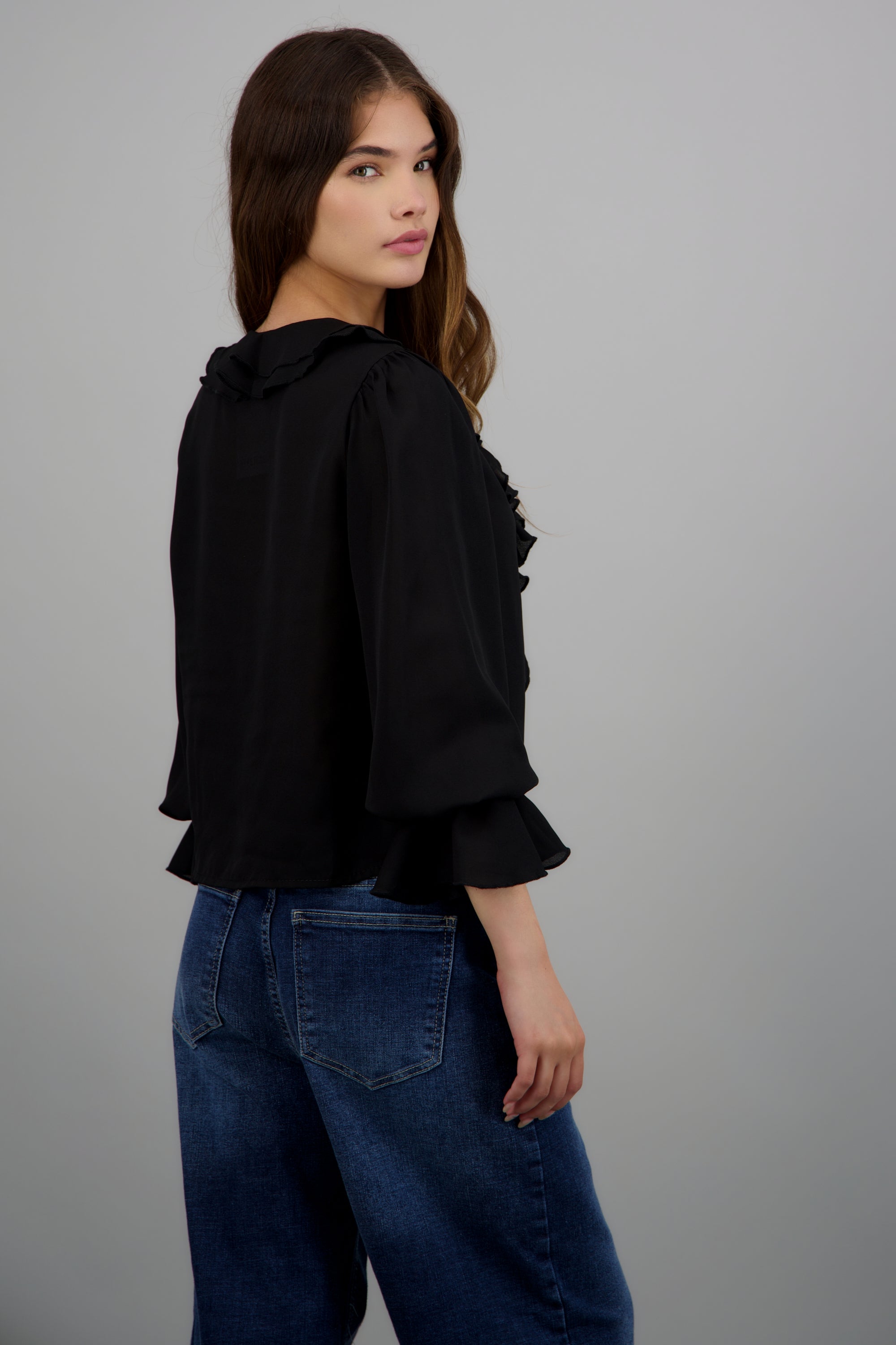 Blusa boho olanes chiffon NEGRO
