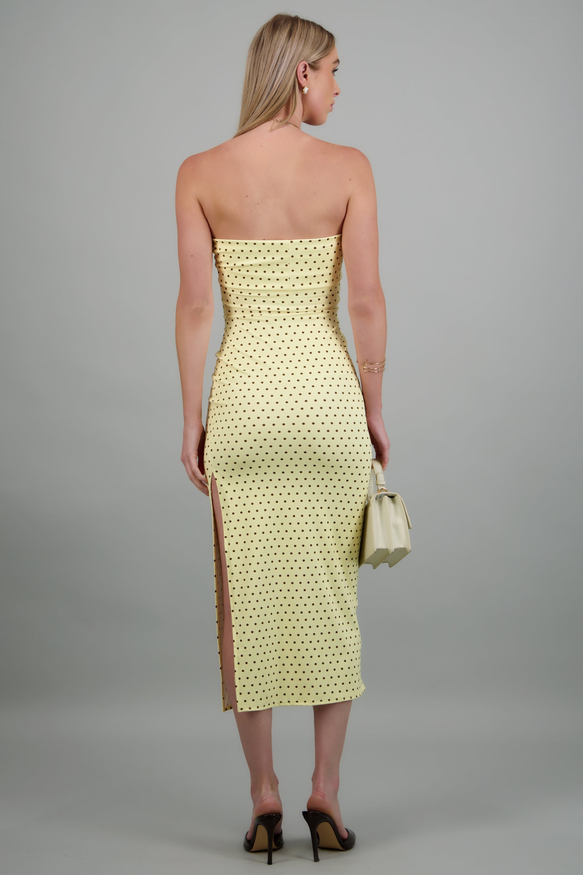 Vestido tubo doblez maxi polka dots AMARILLO PASTEL