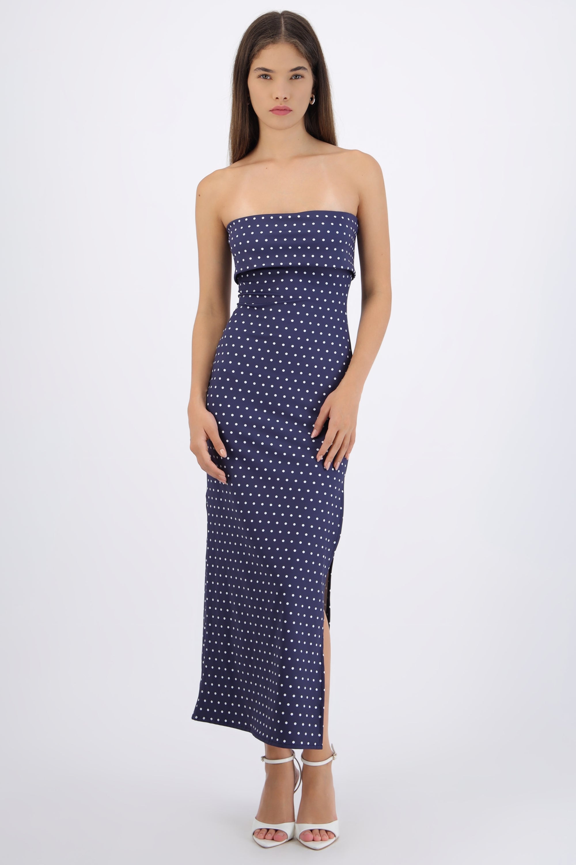 Vestido tubo doblez maxi polka dots