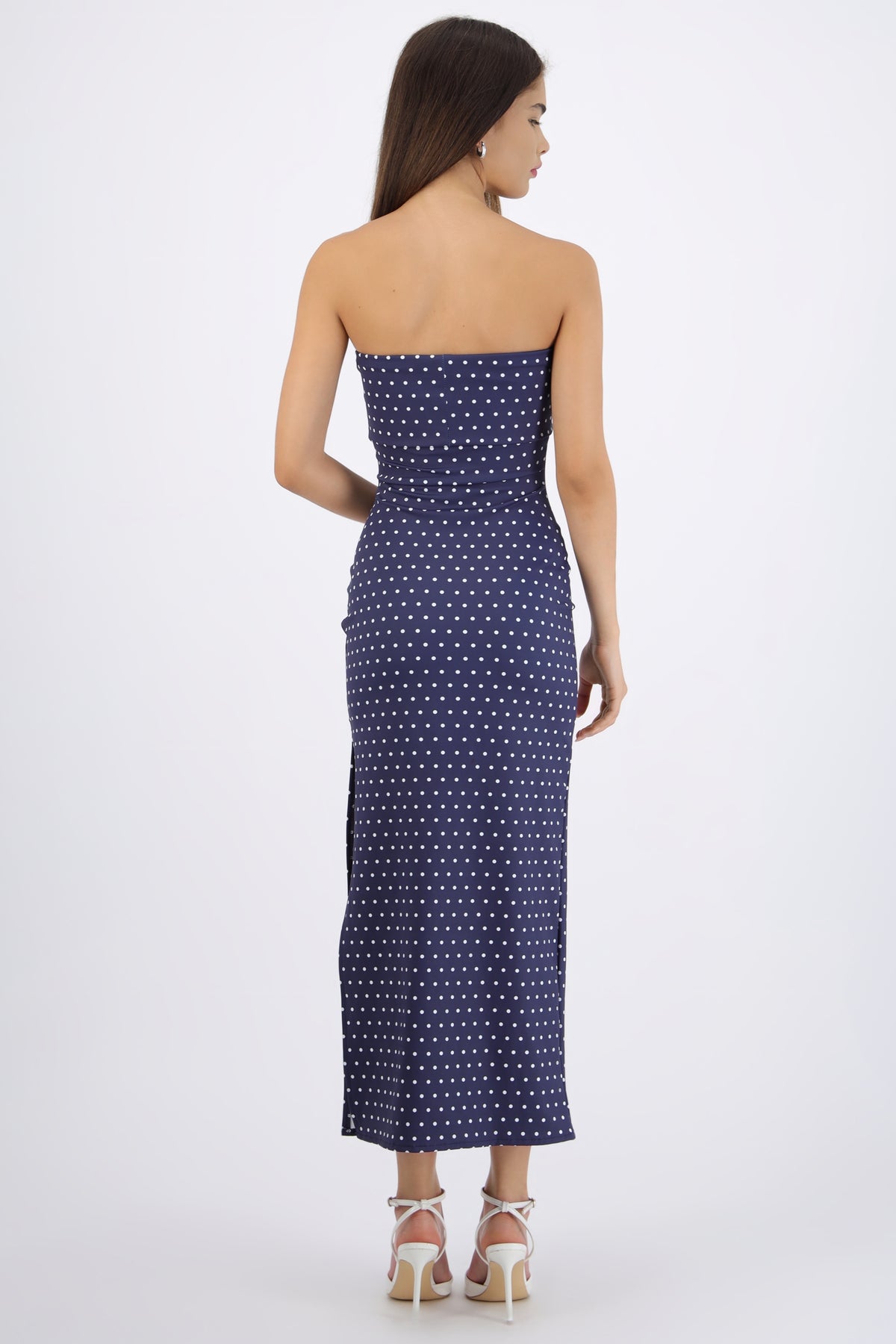 Vestido tubo doblez maxi polka dots AZUL MARINO/BLANCO