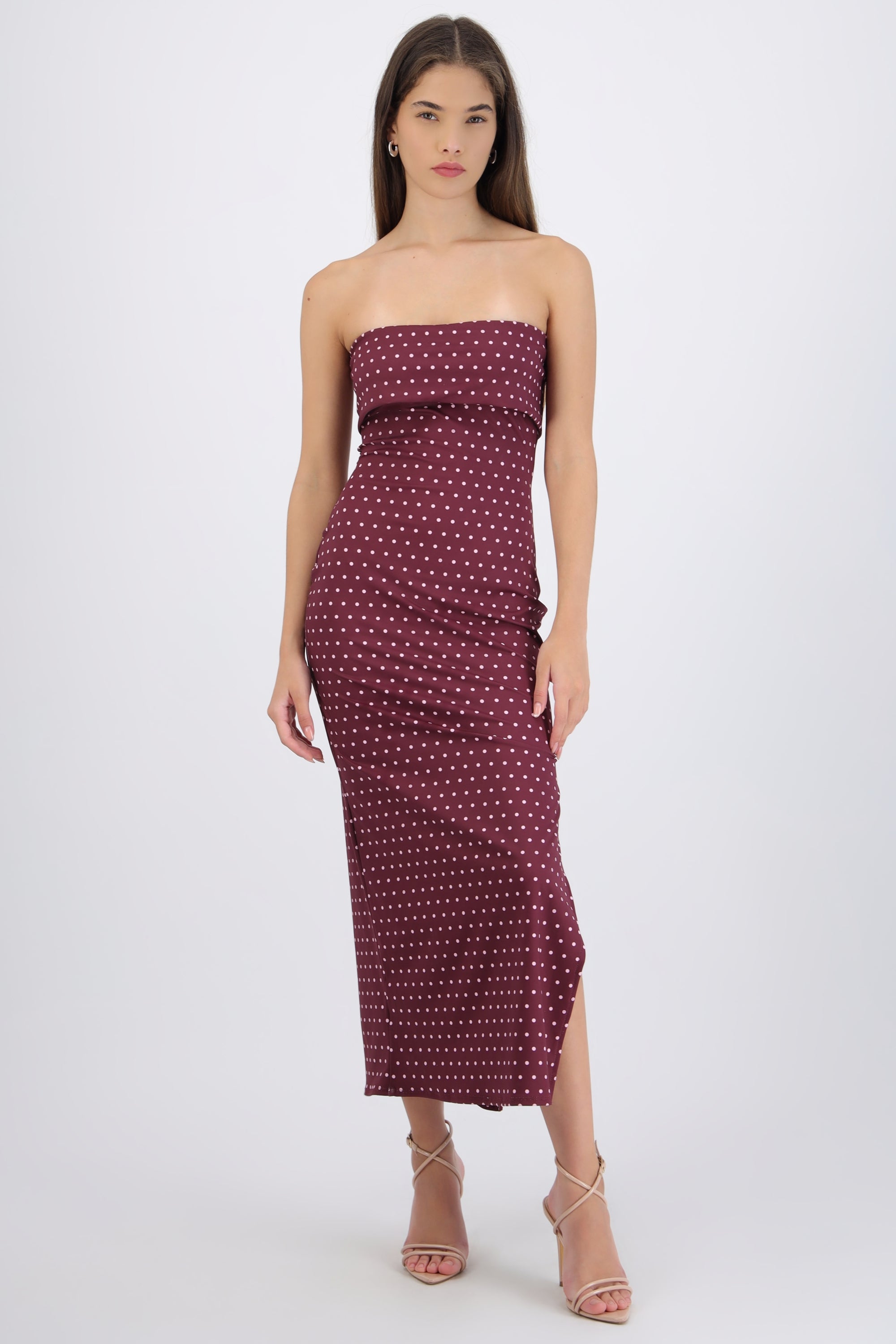 Vestido tubo doblez maxi polka dots
