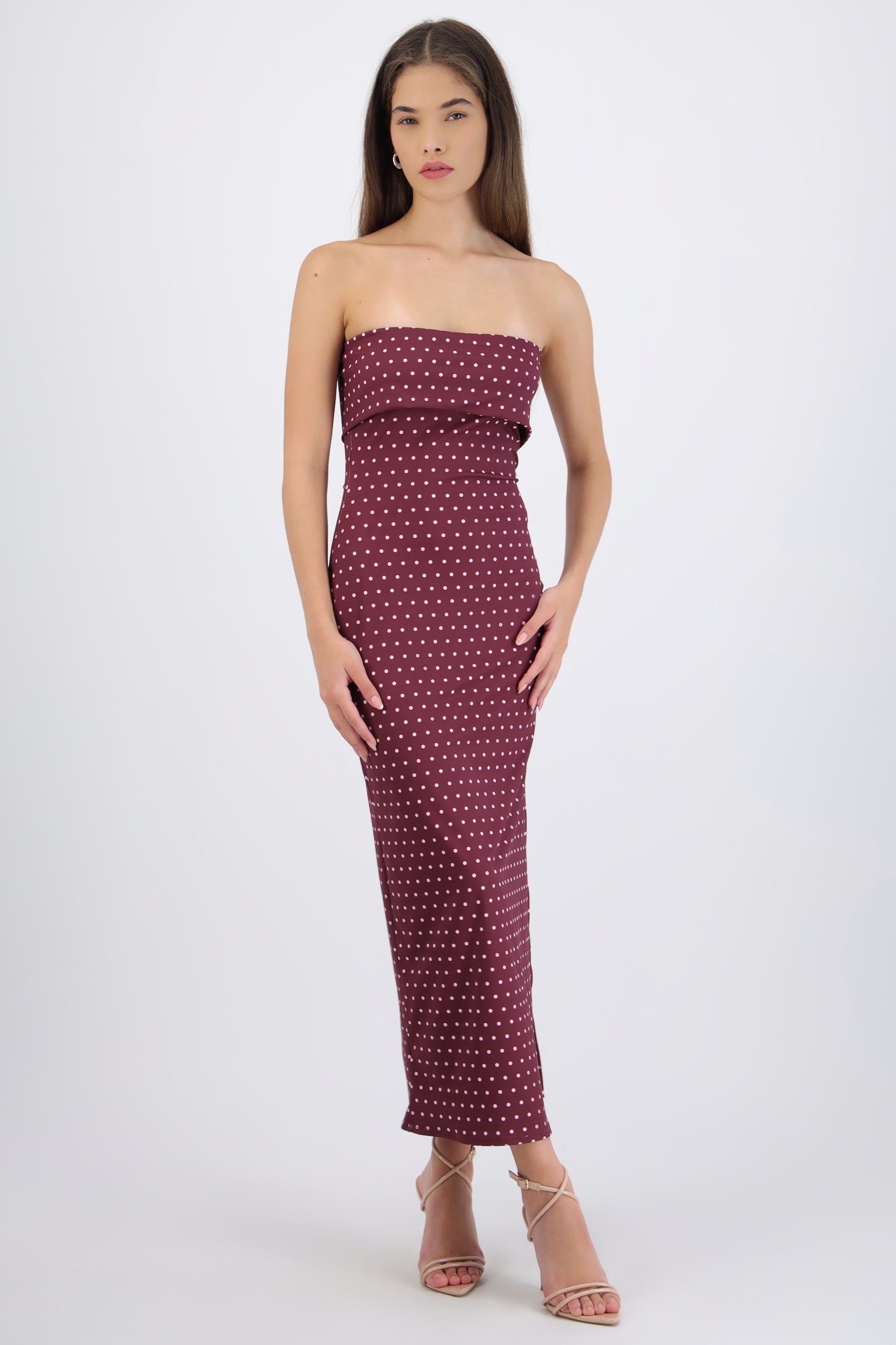 Vestido tubo doblez maxi polka dots