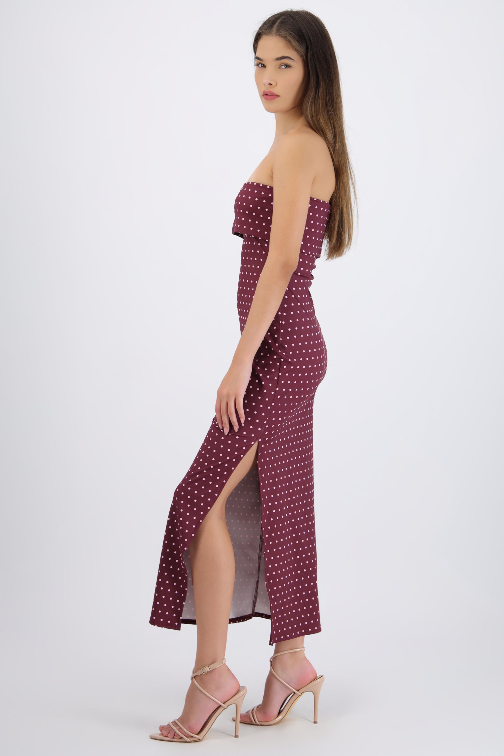 Vestido tubo doblez maxi polka dots
