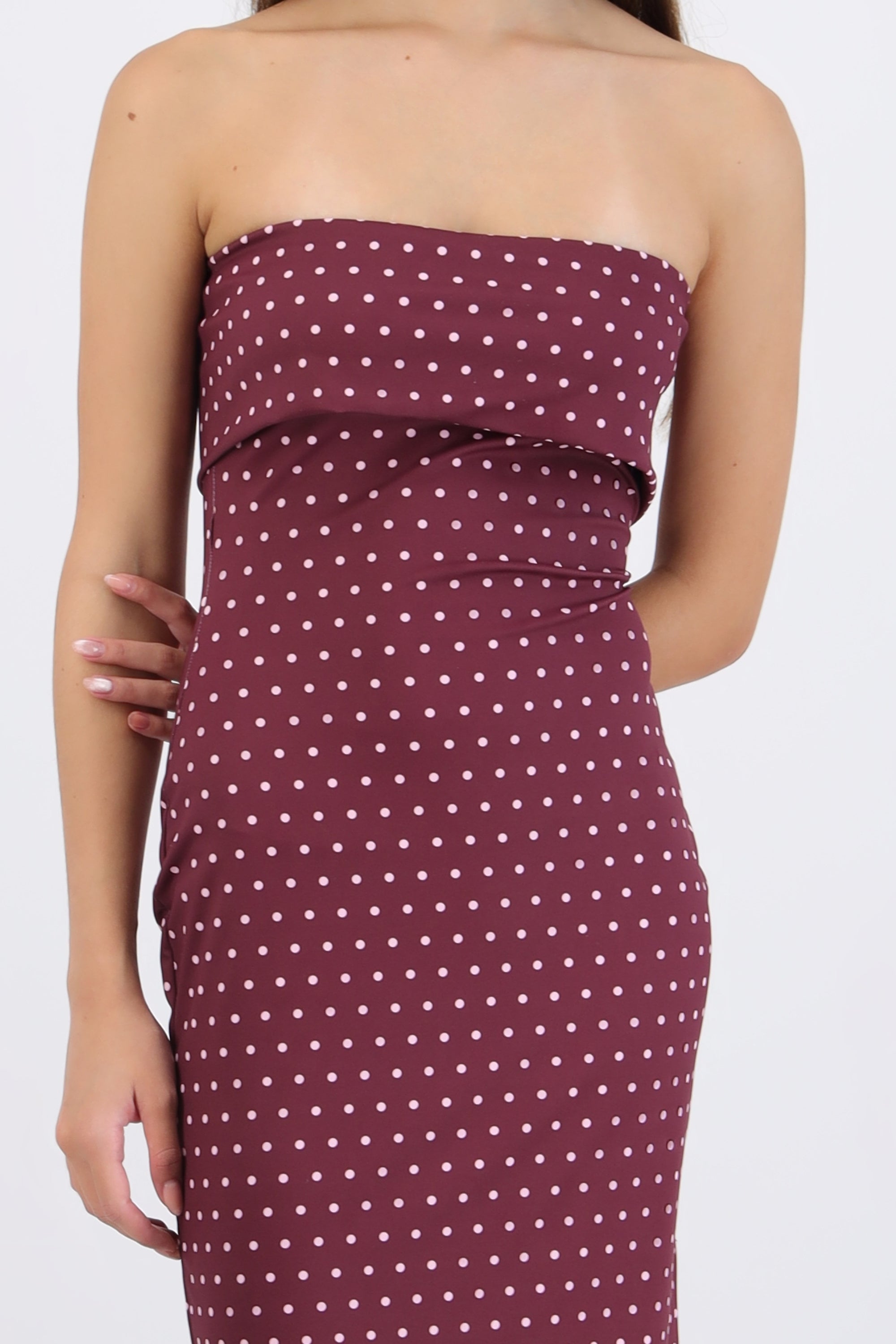 Vestido tubo doblez maxi polka dots