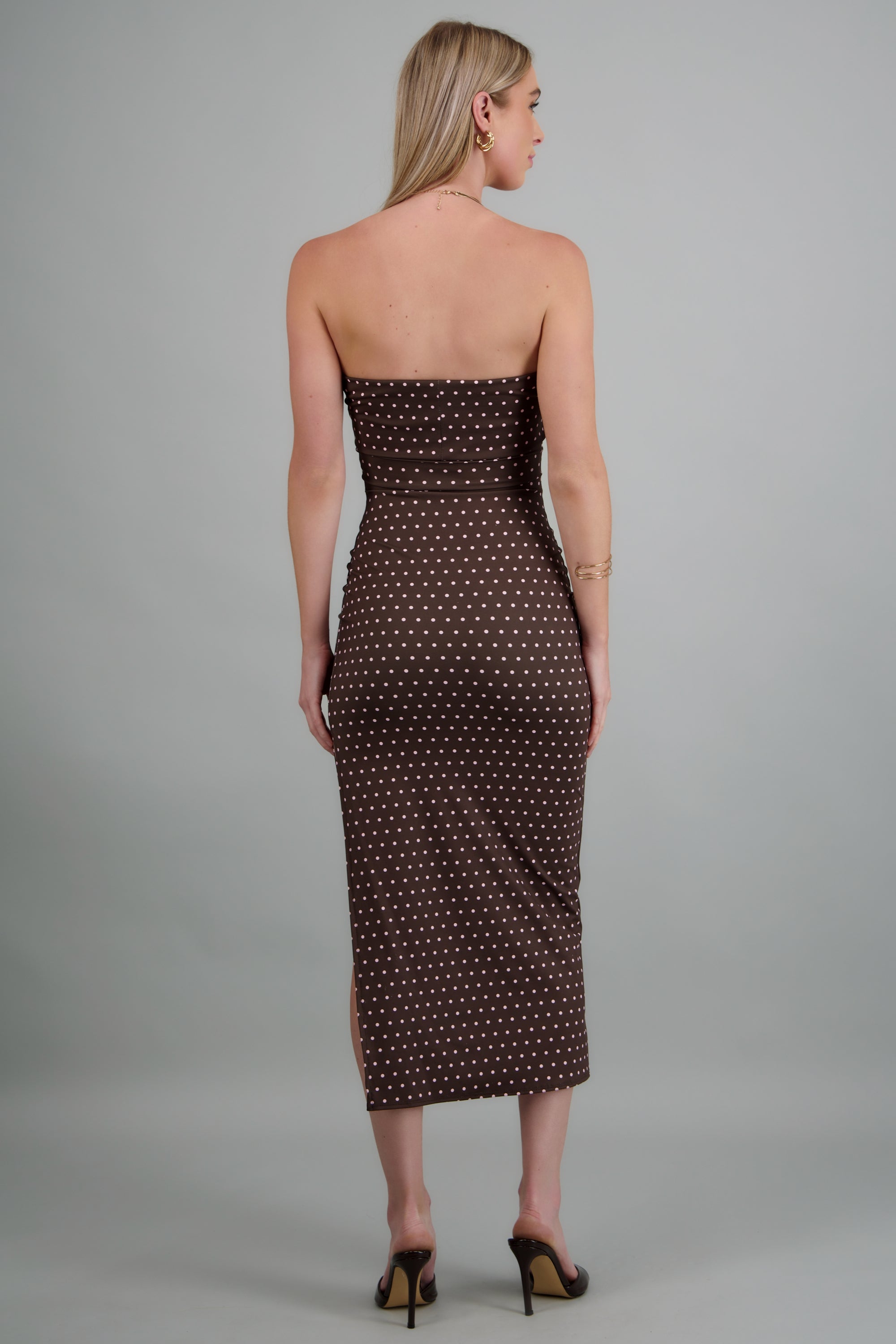 Vestido tubo doblez maxi polka dots CHOCOLATE