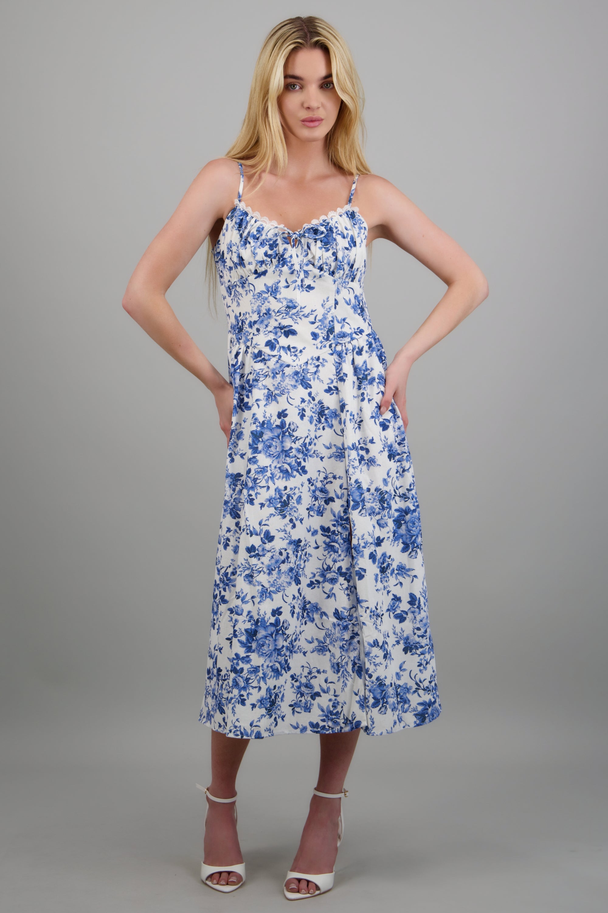 Vestido maxi estampado lino AZUL COMBO