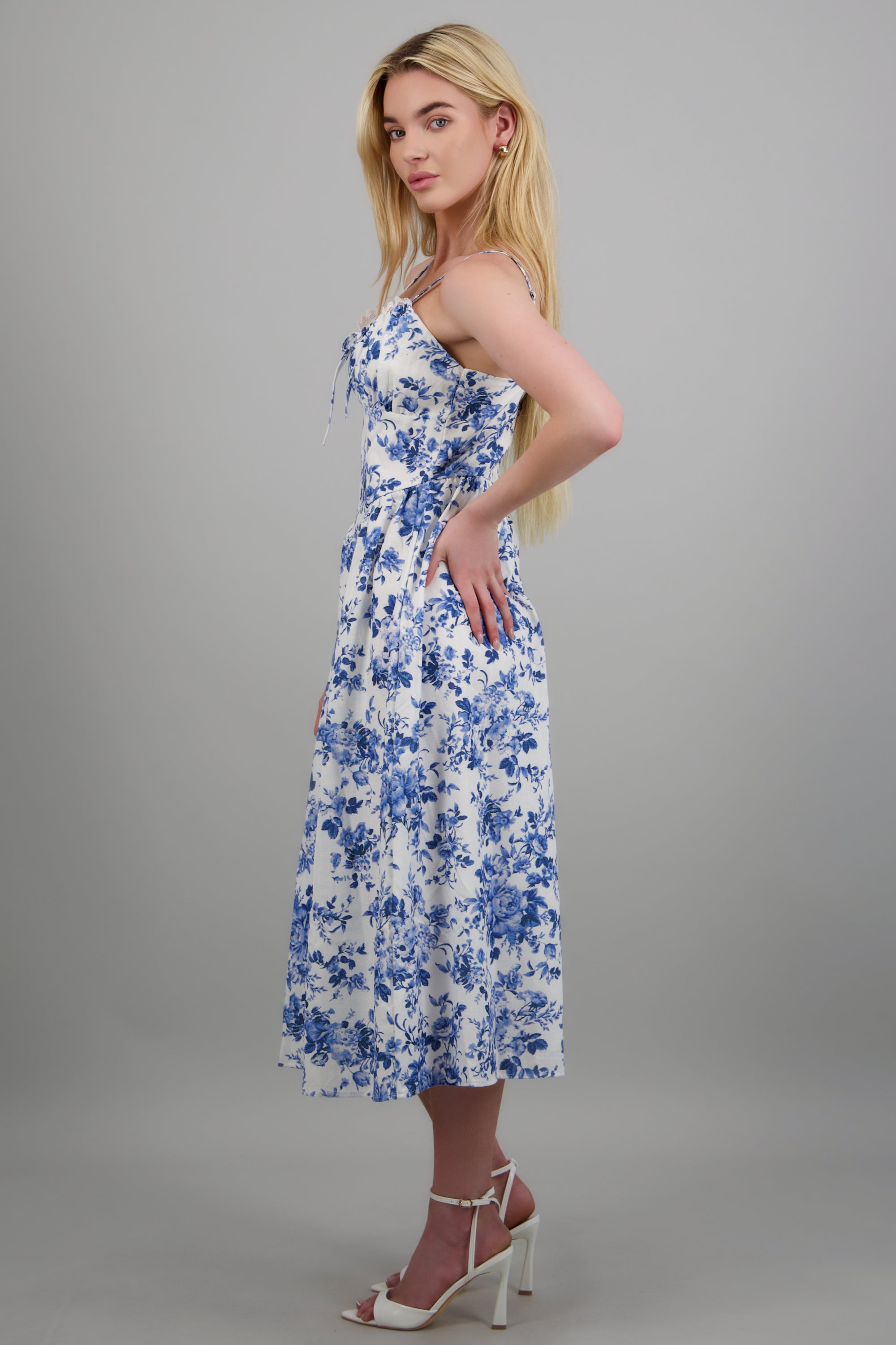 Vestido maxi estampado lino AZUL COMBO
