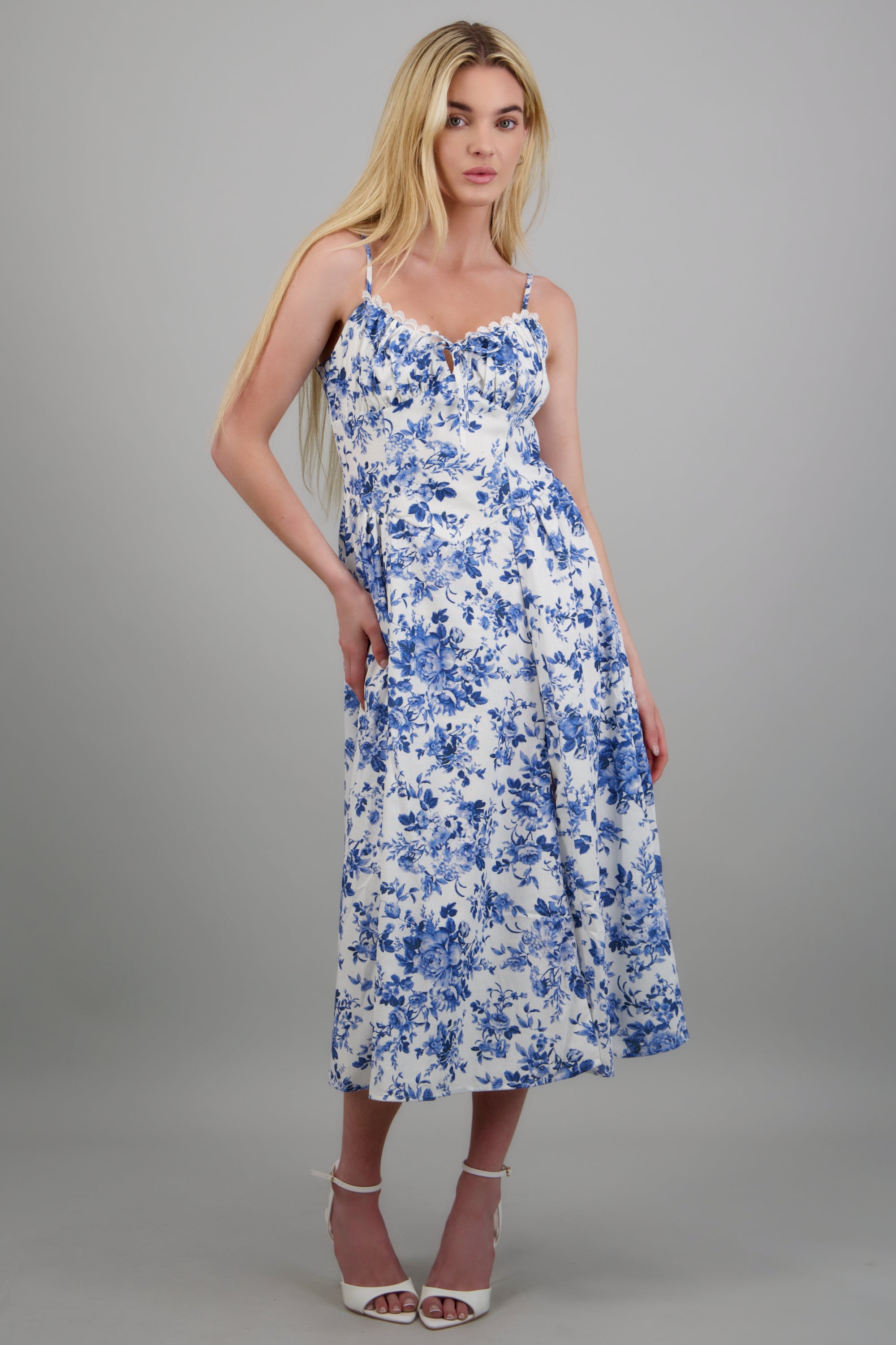 Vestido maxi estampado lino AZUL COMBO