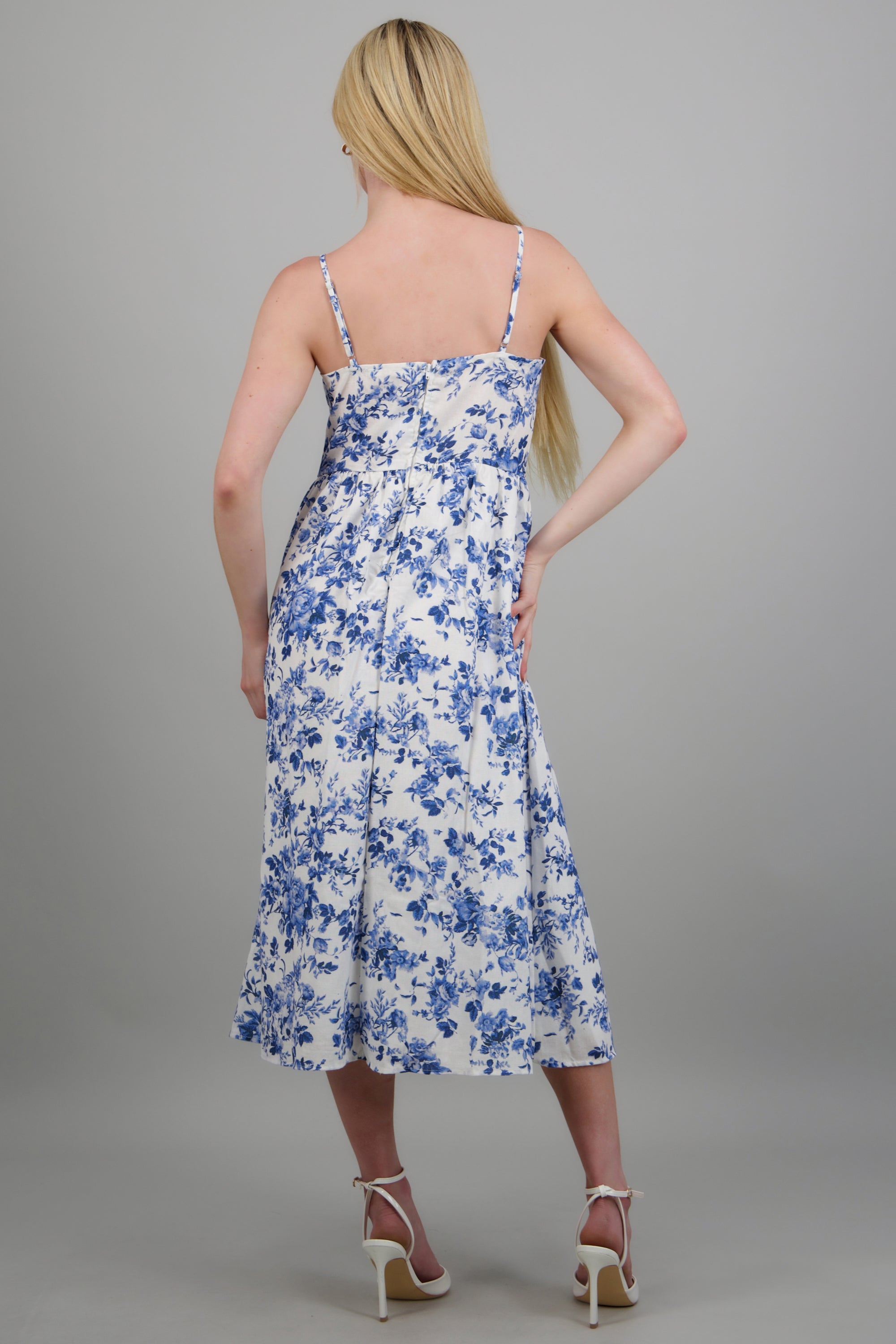 Vestido maxi estampado lino AZUL COMBO