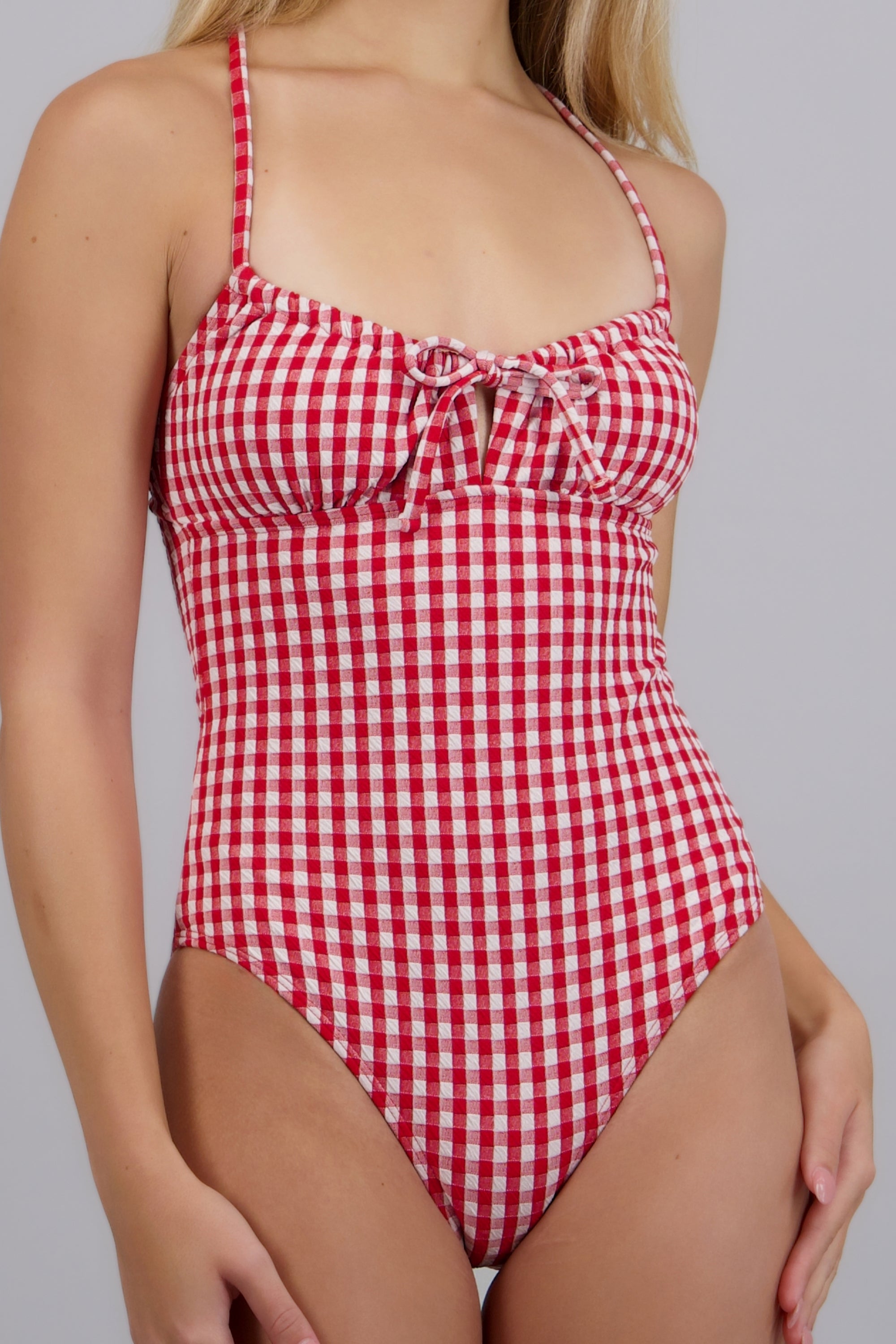 Traje de baño estampado cuadros ROJO COMBO