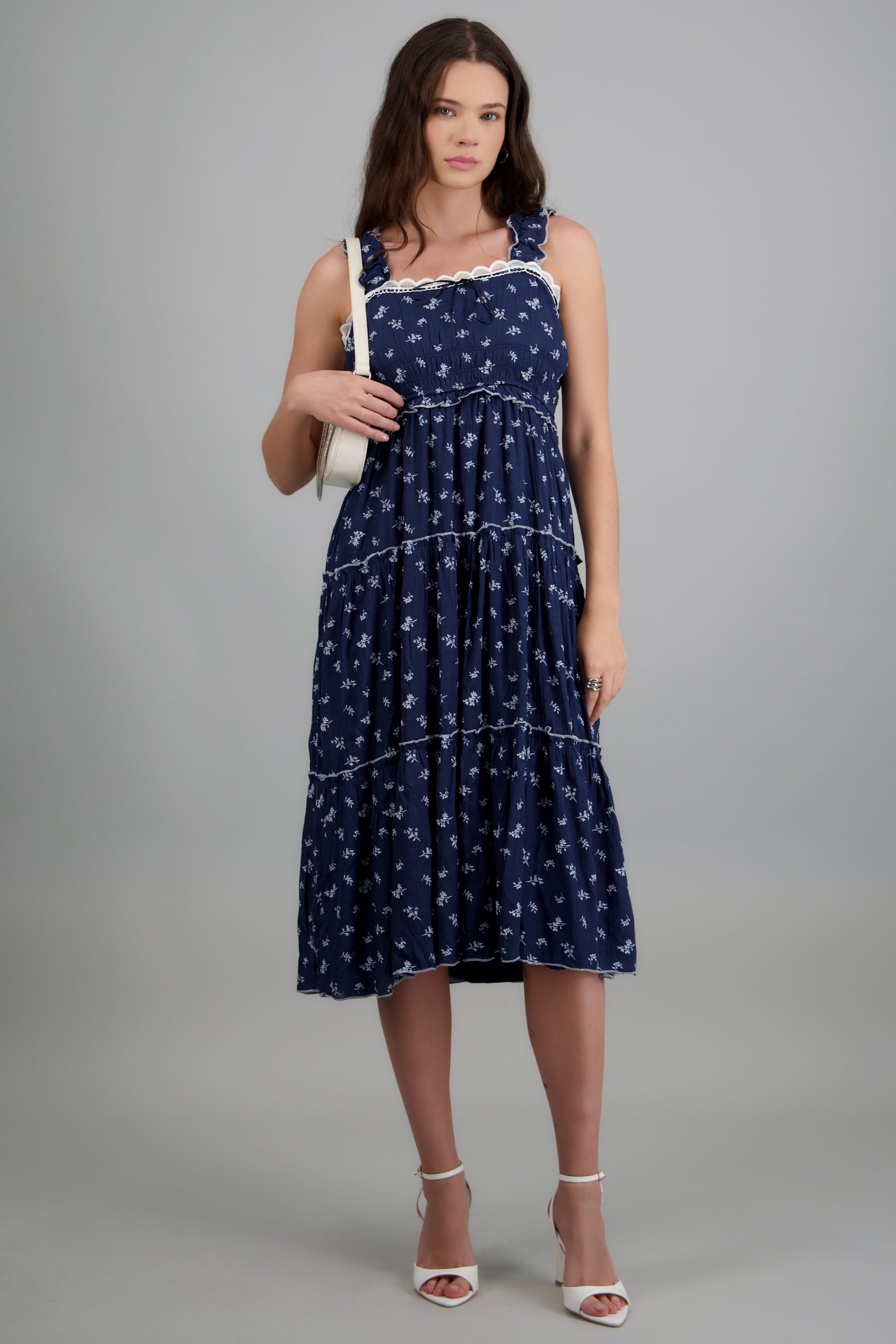 Vestido maxi bloques flores MARINO COMBO