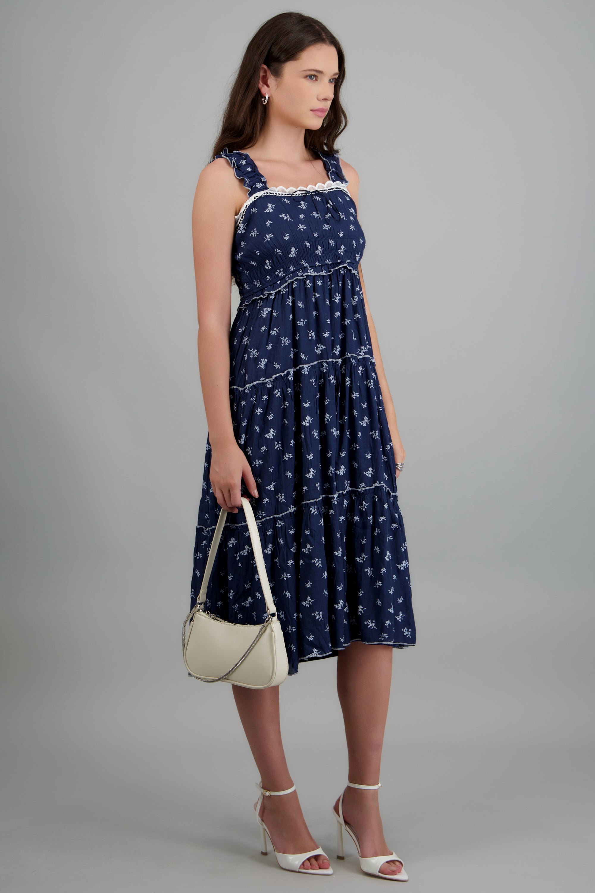 Vestido maxi bloques flores MARINO COMBO