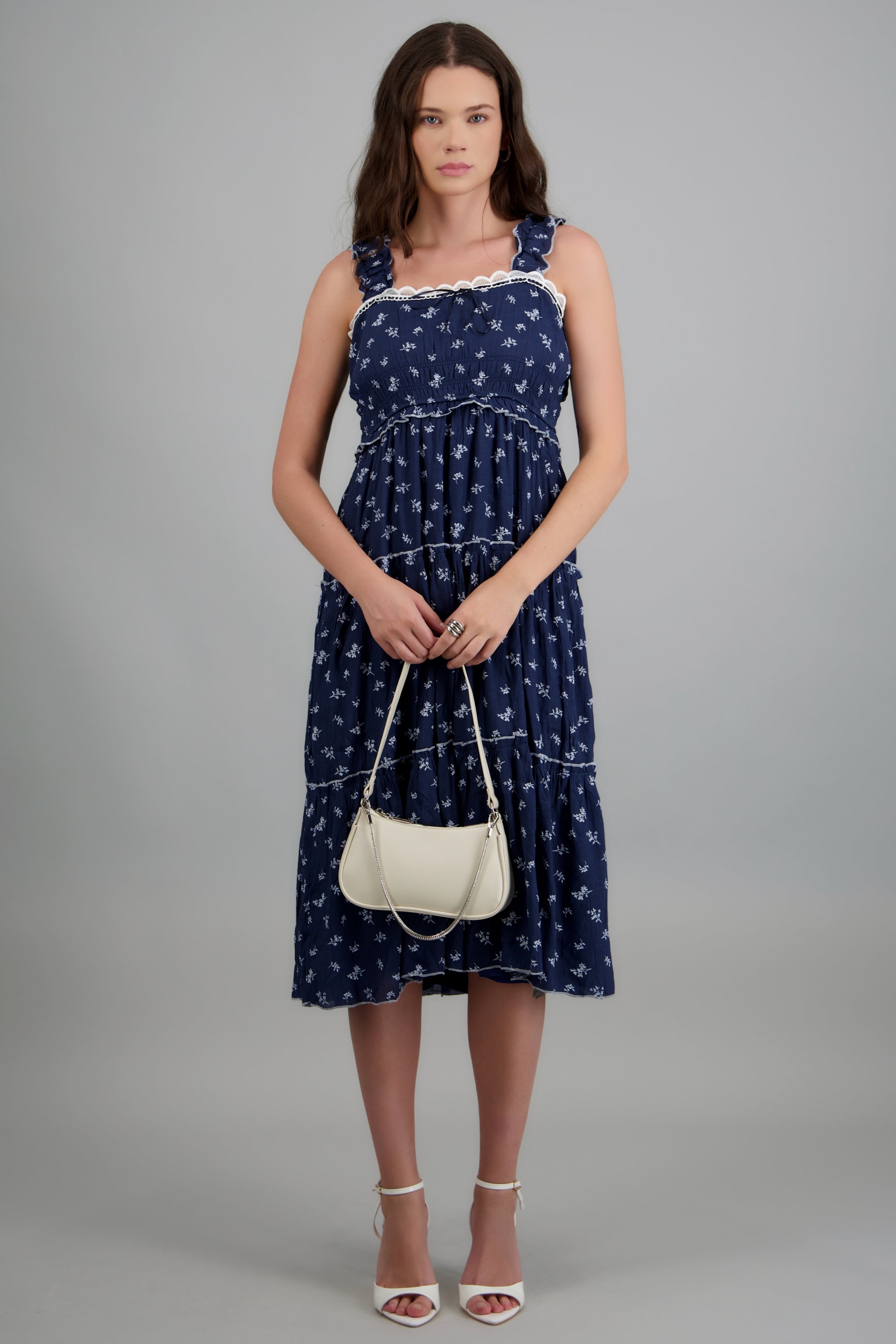 Vestido maxi bloques flores MARINO COMBO