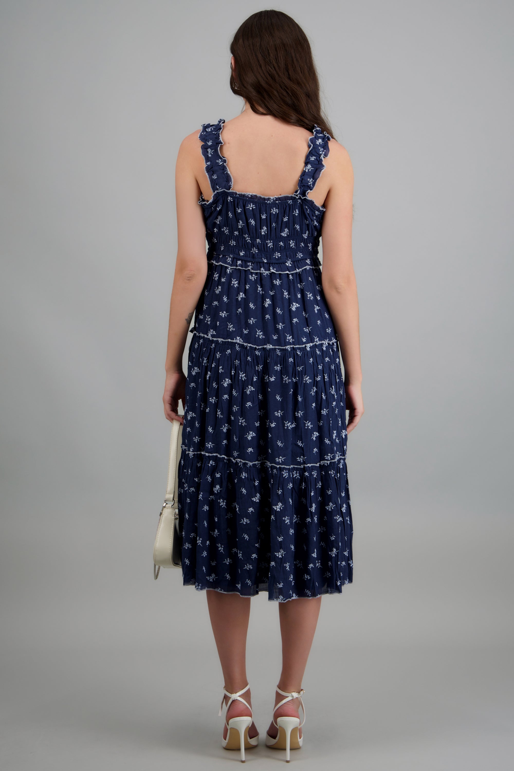 Vestido maxi bloques flores MARINO COMBO