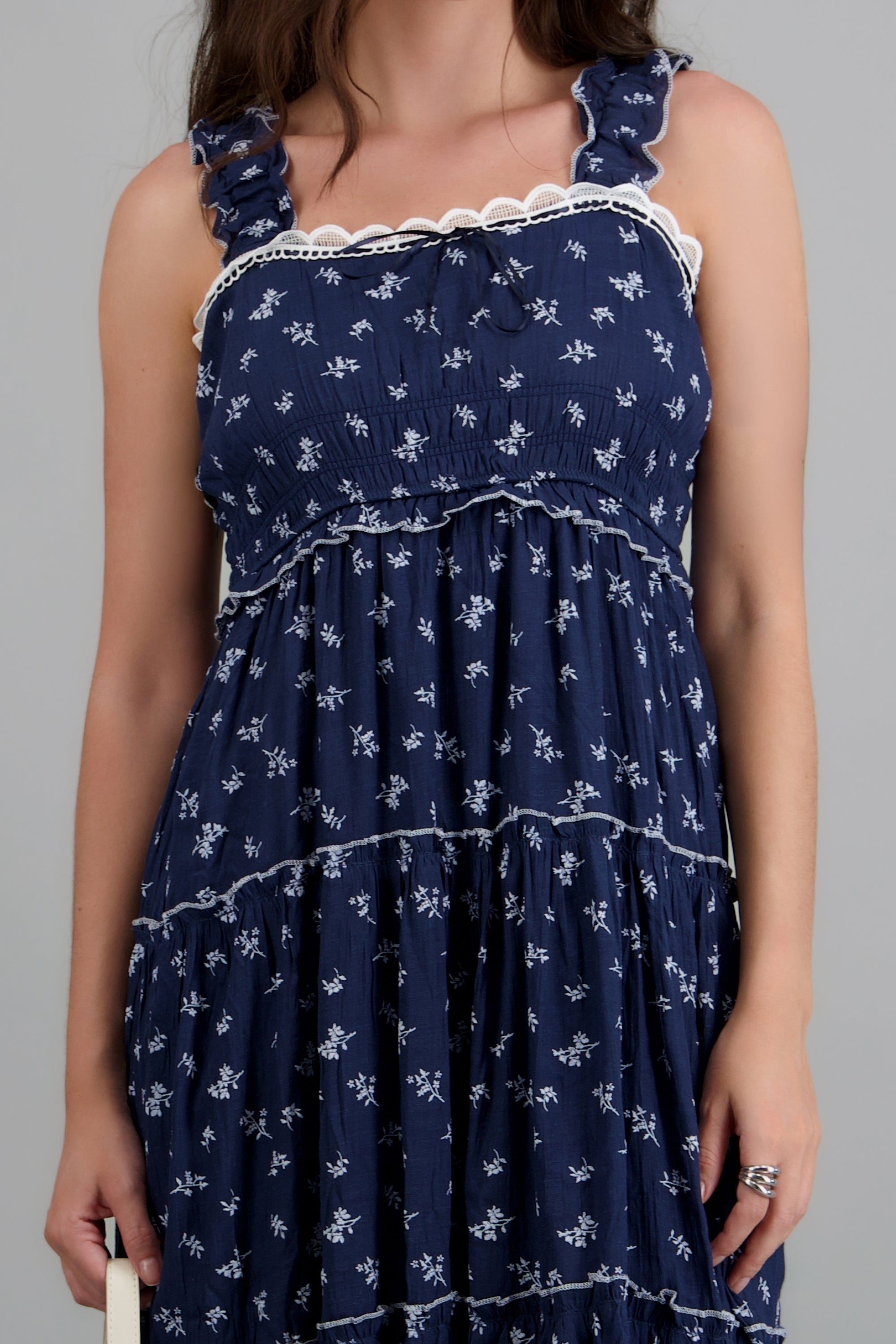 Vestido maxi bloques flores MARINO COMBO