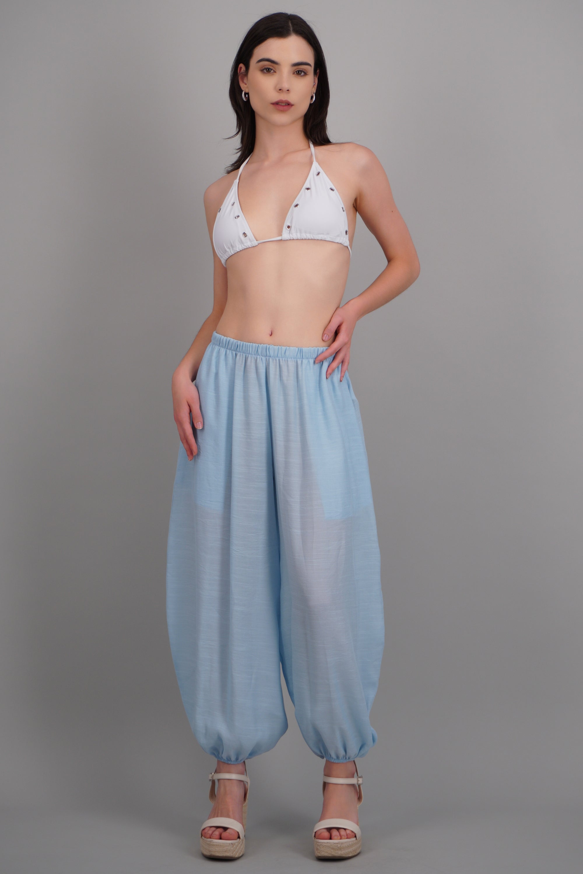 Pantalones globo con bolsas AZUL PASTEL