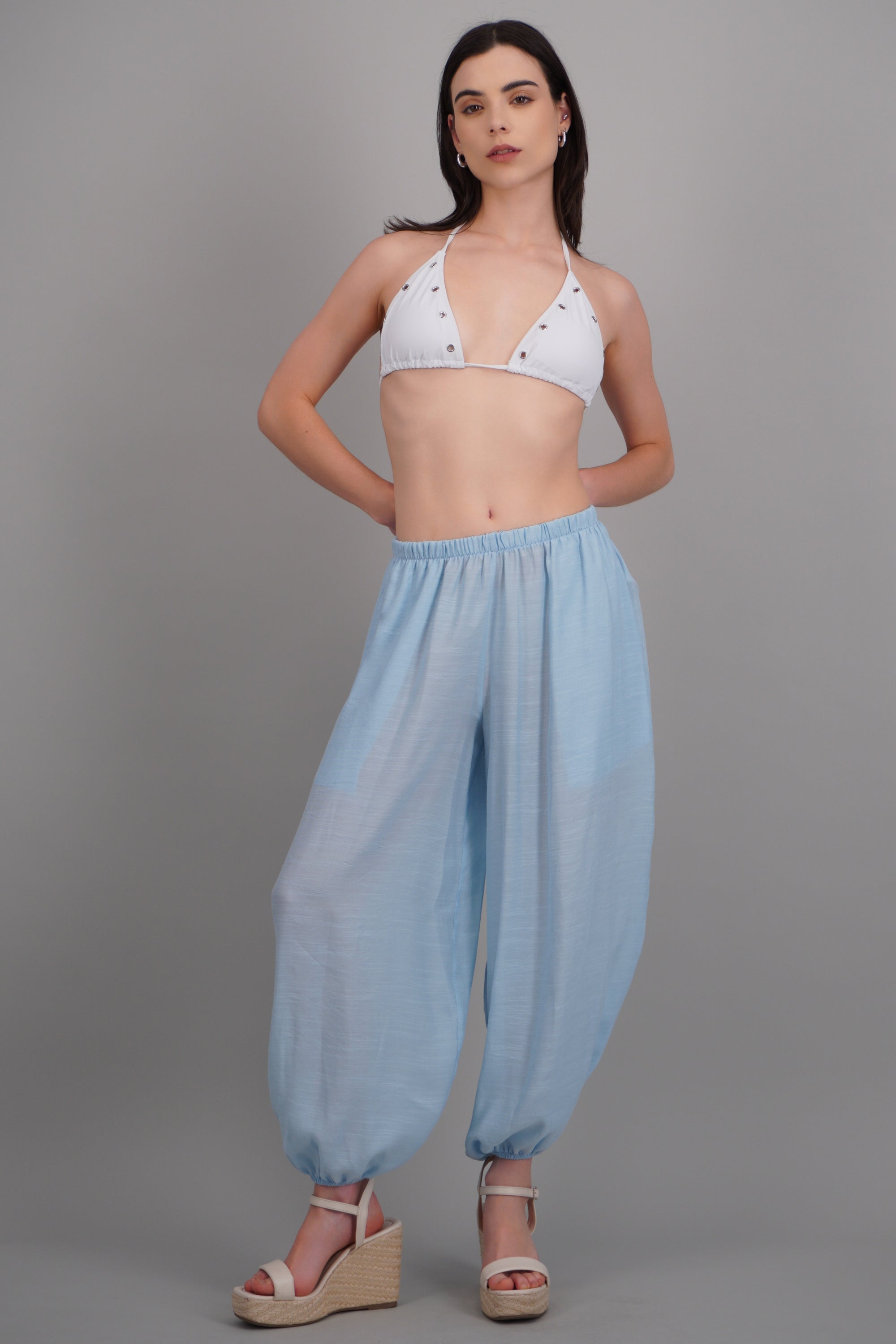 Pantalones globo con bolsas AZUL PASTEL