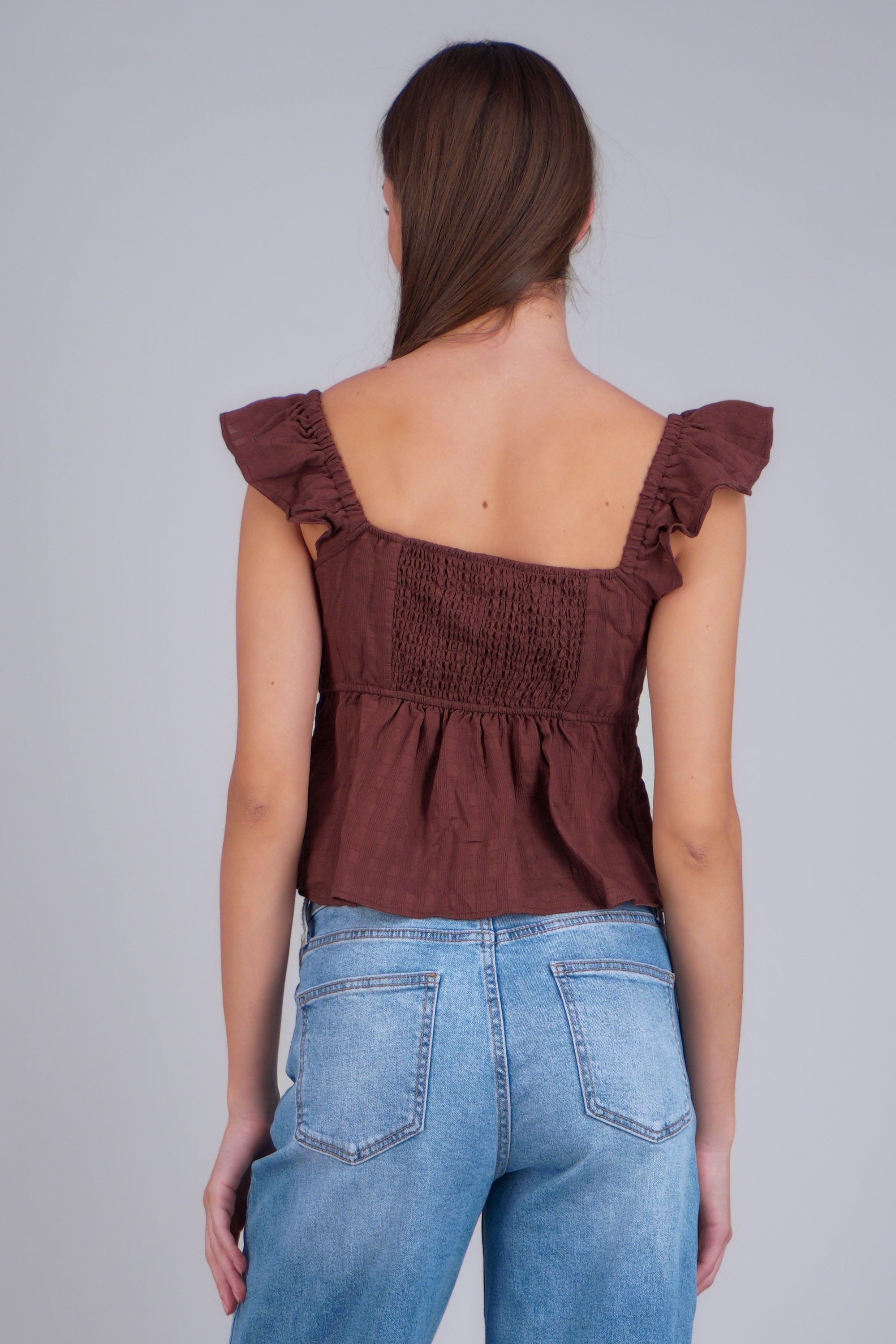 Blusa detalle crochet lisa CAFE