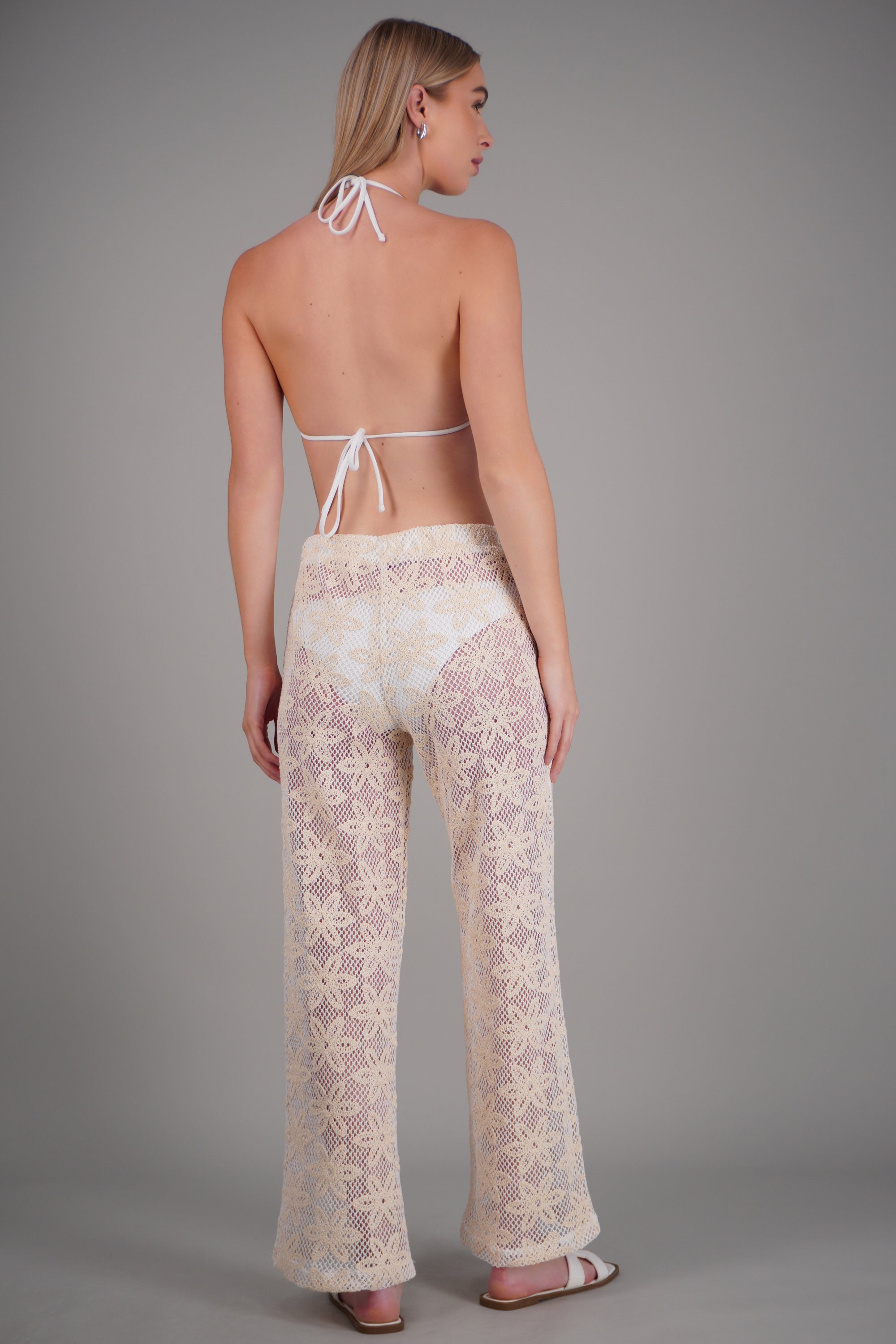 Pantalones tejidos flores HUESO COMBO
