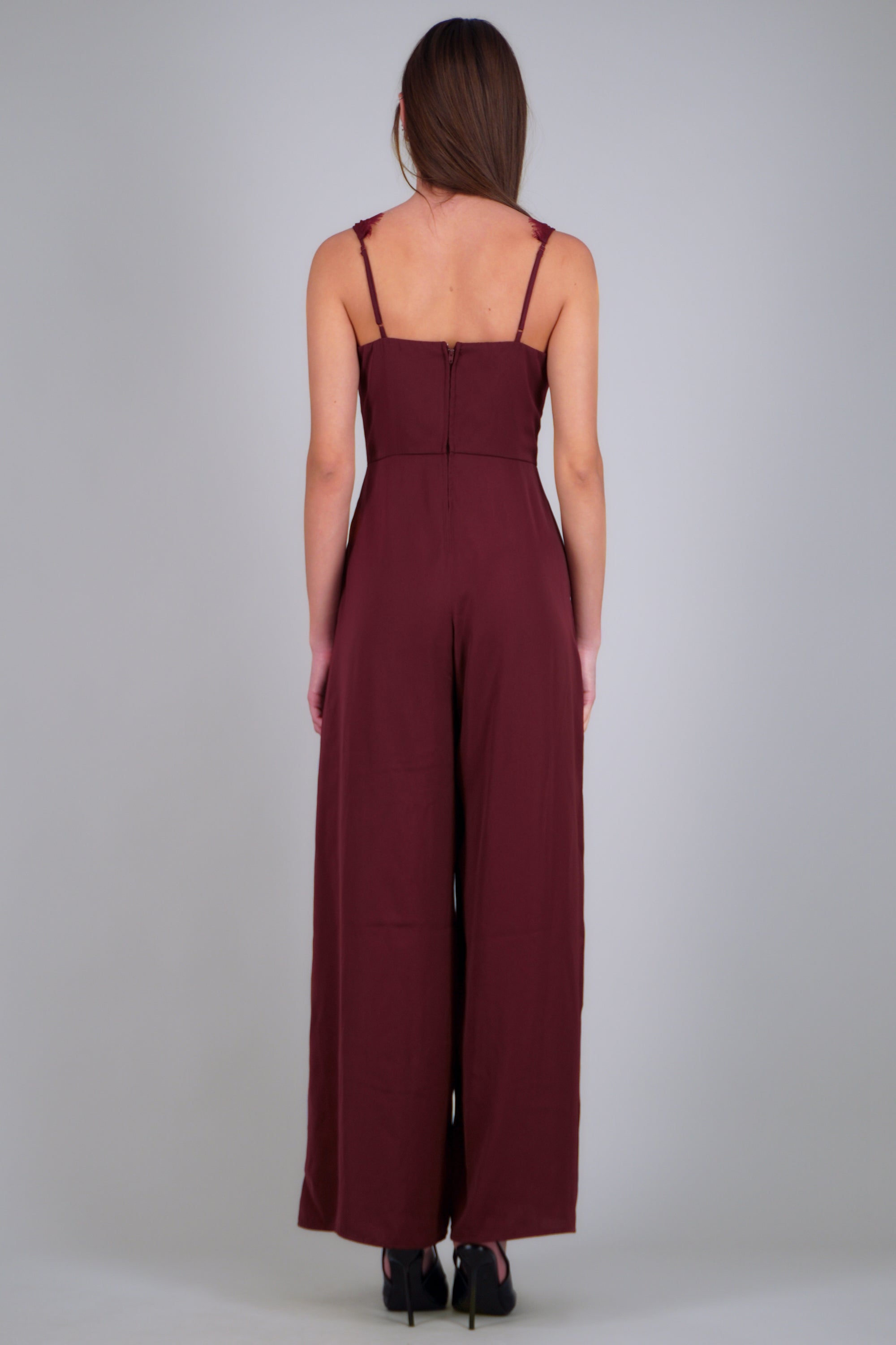 Jumpsuit liso con detalle encaje VINO