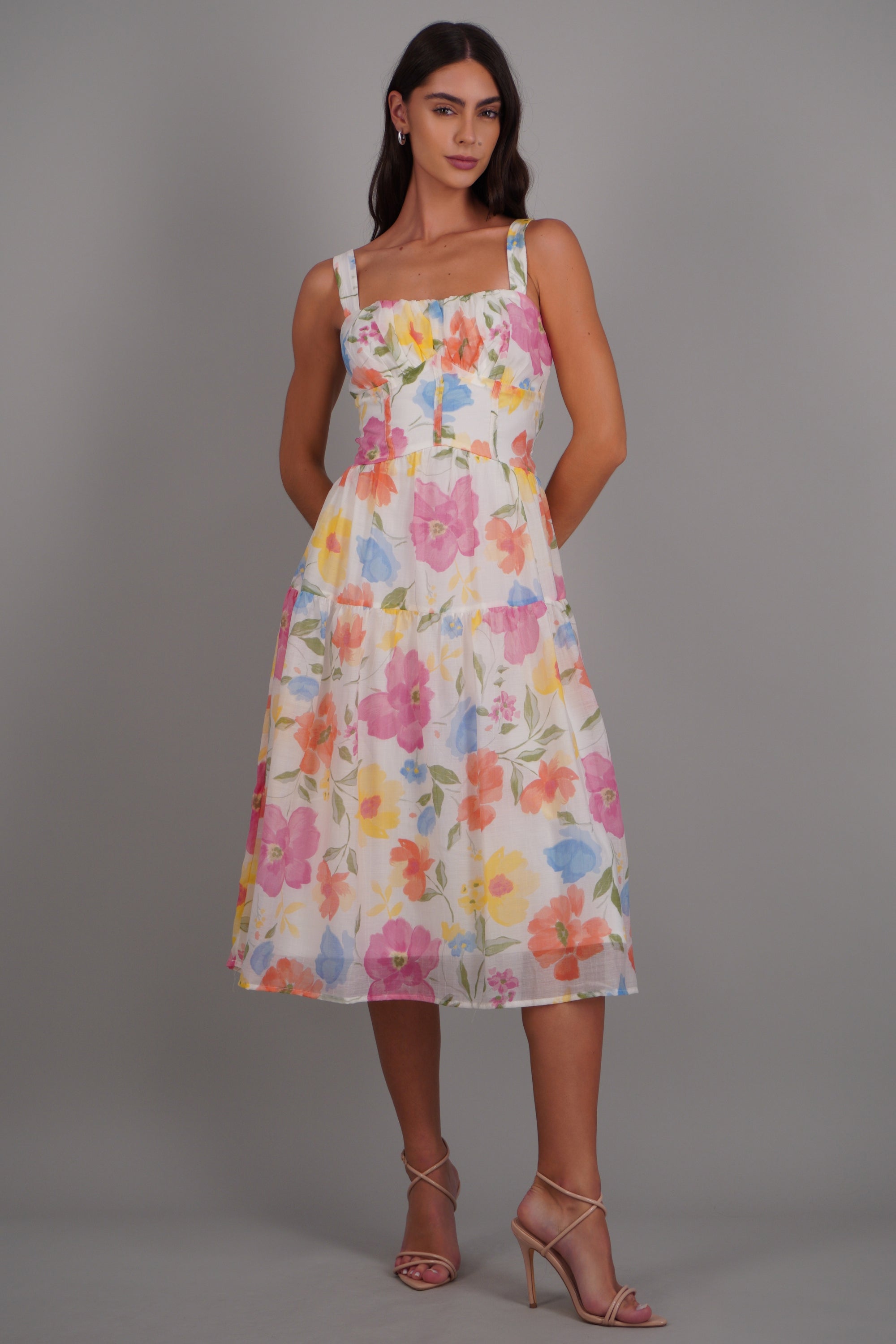 Vestido midi estampado flores MULTICOLOR
