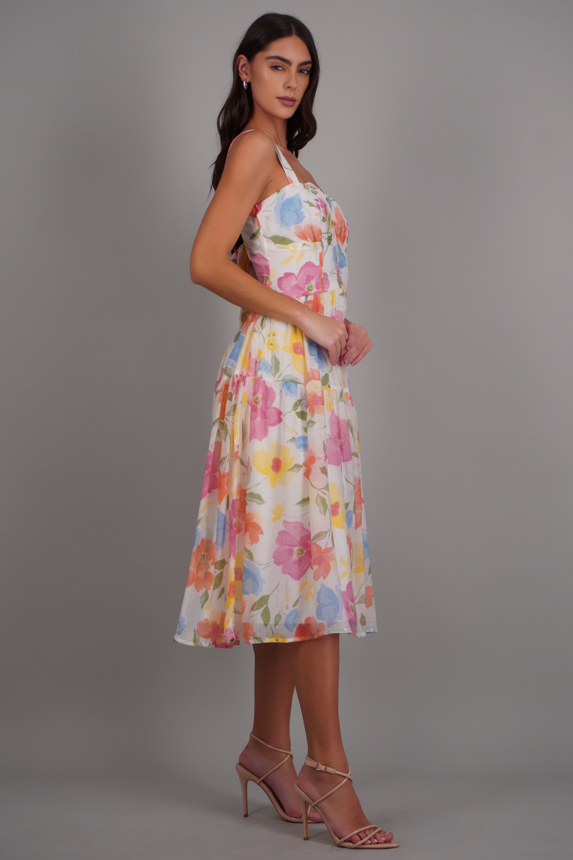 Vestido midi estampado flores MULTICOLOR