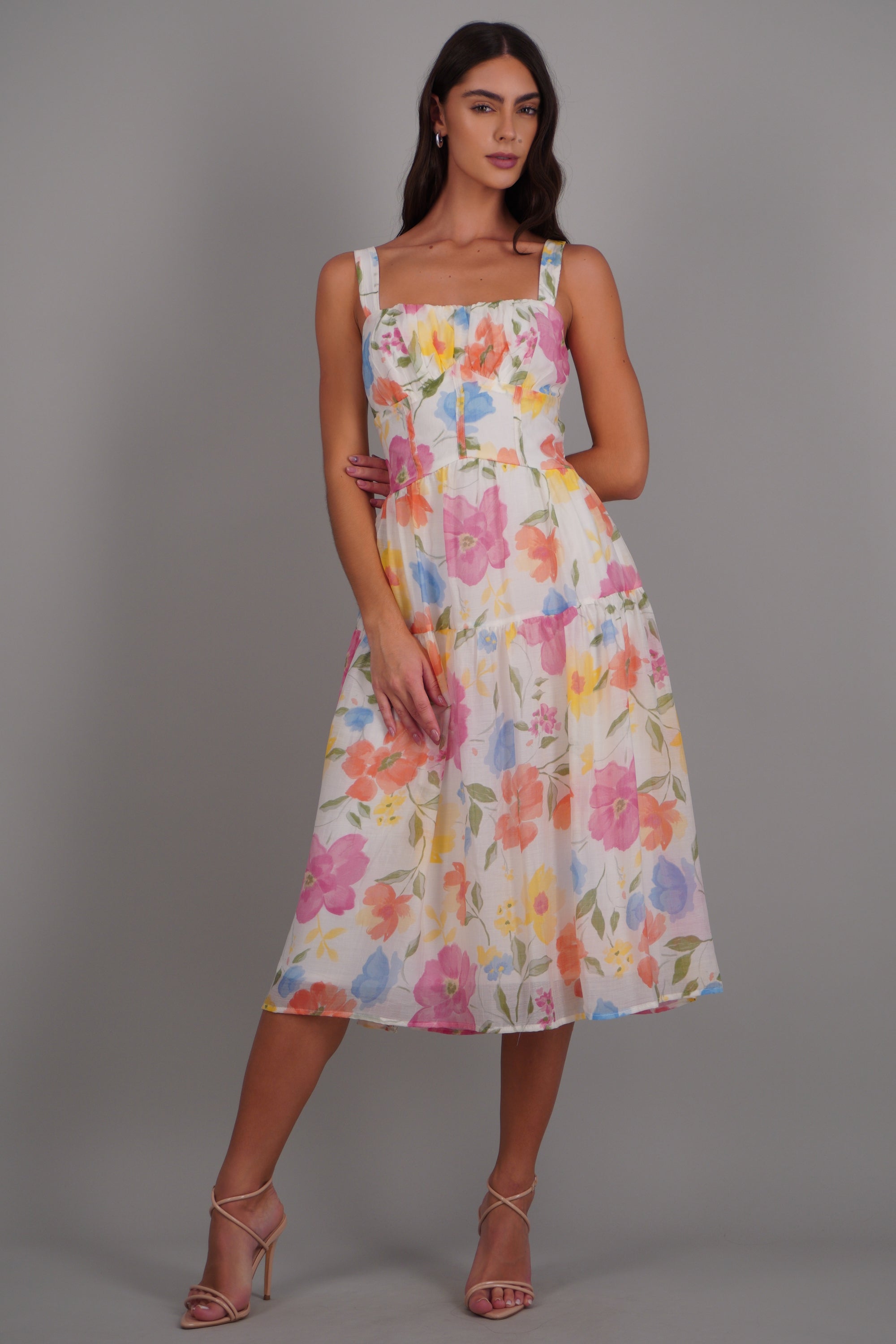 Vestido midi estampado flores MULTICOLOR