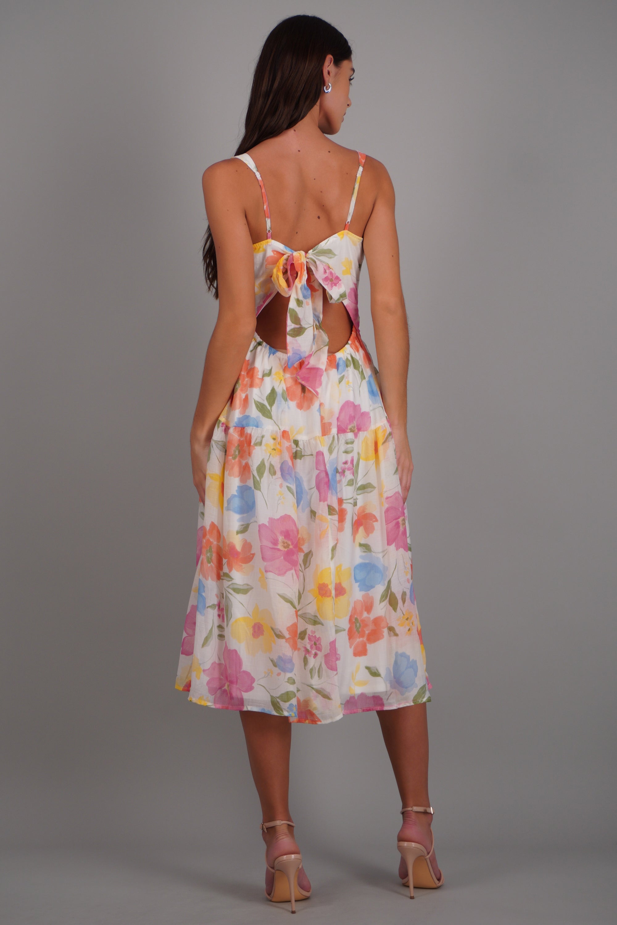 Vestido midi estampado flores MULTICOLOR
