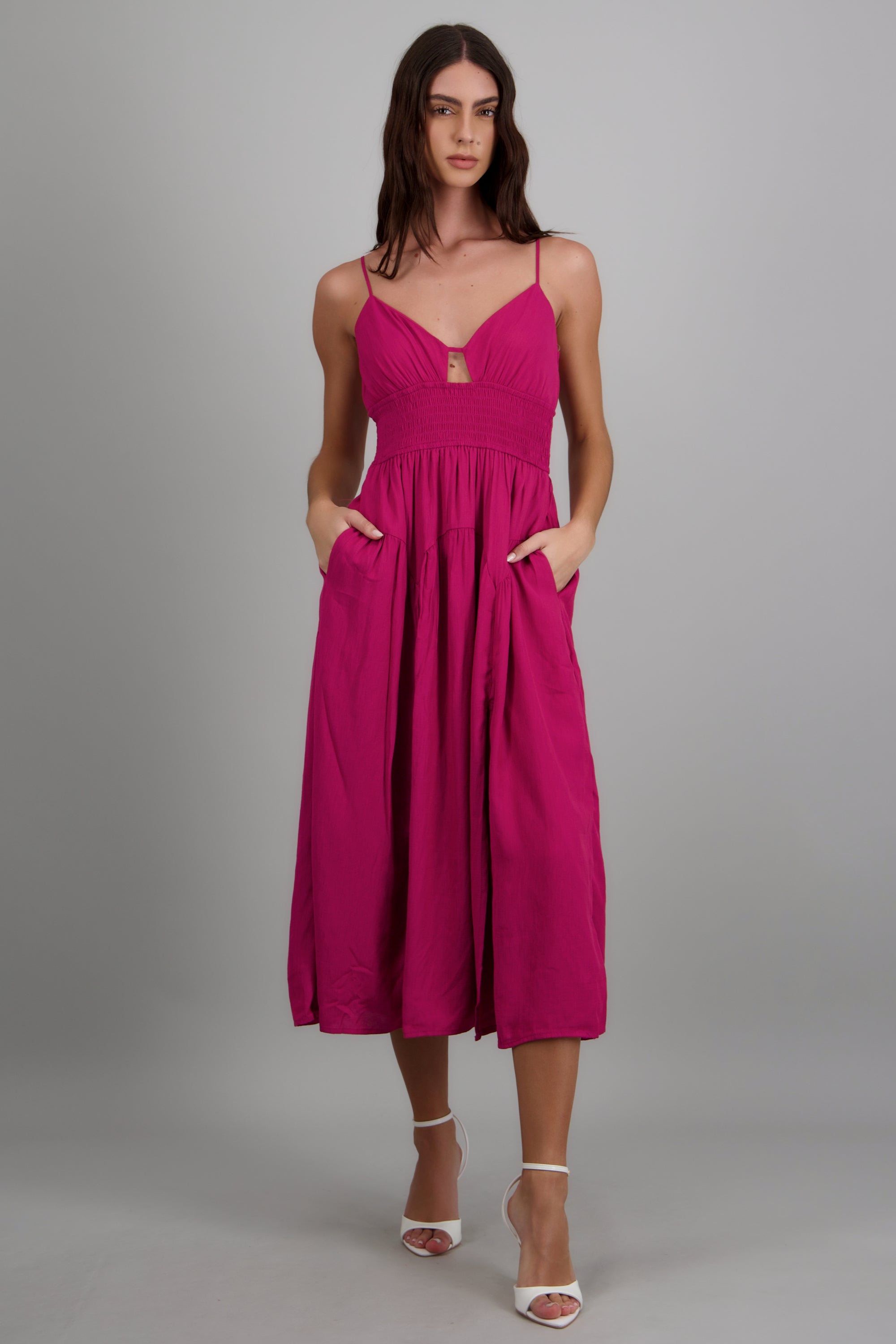 Vestido maxi liso tirantes MAGENTA