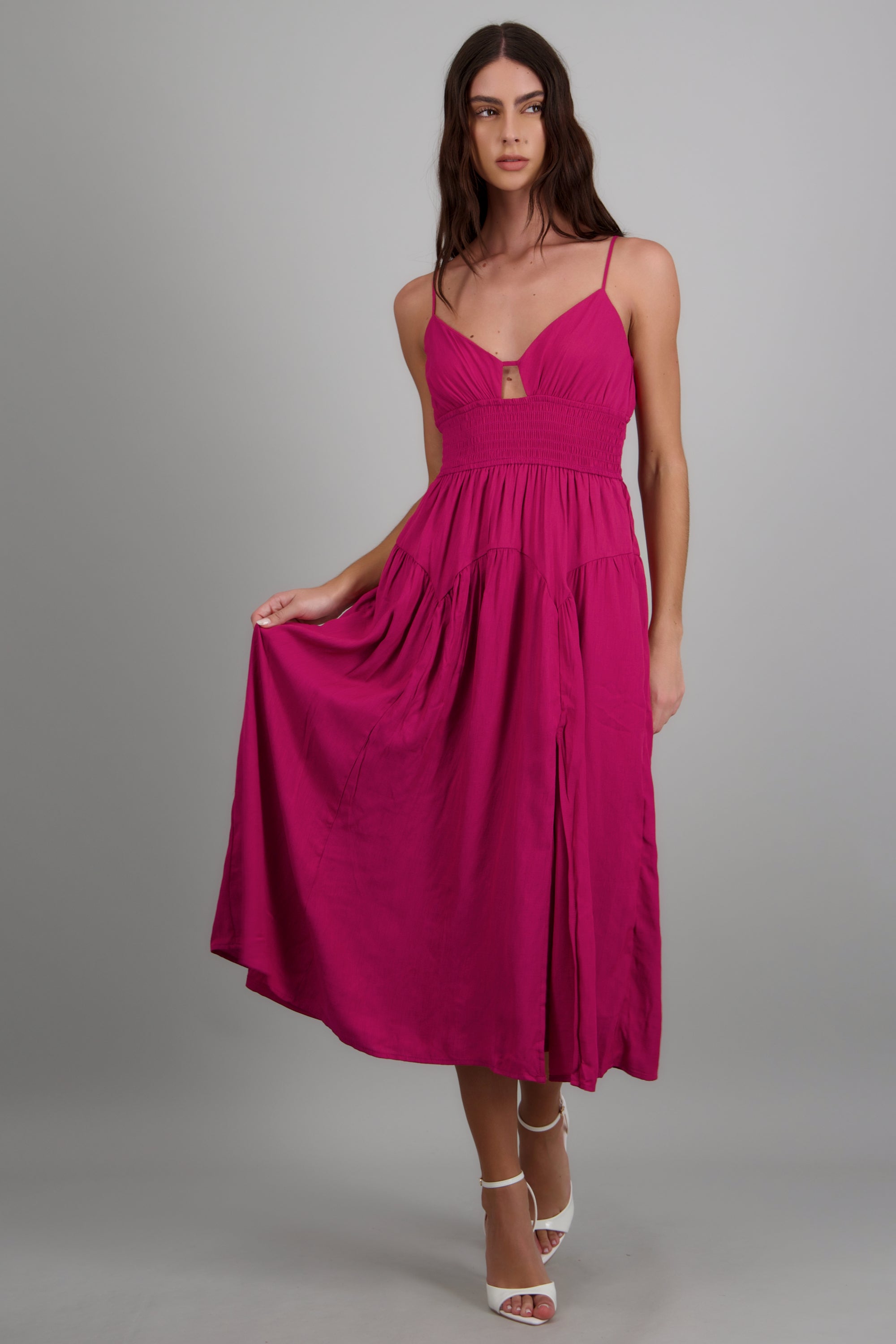 Vestido maxi liso tirantes MAGENTA