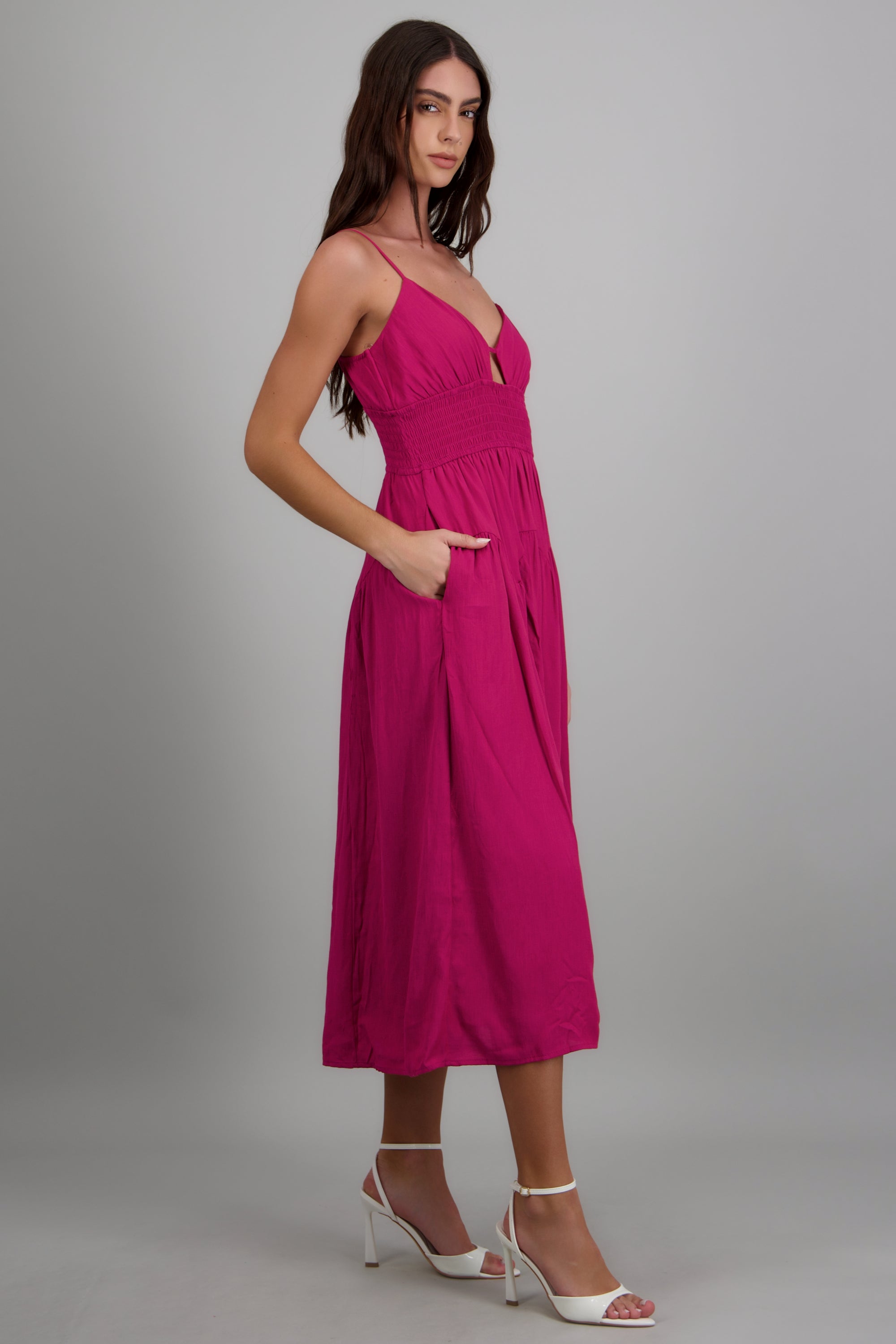 Vestido maxi liso tirantes MAGENTA