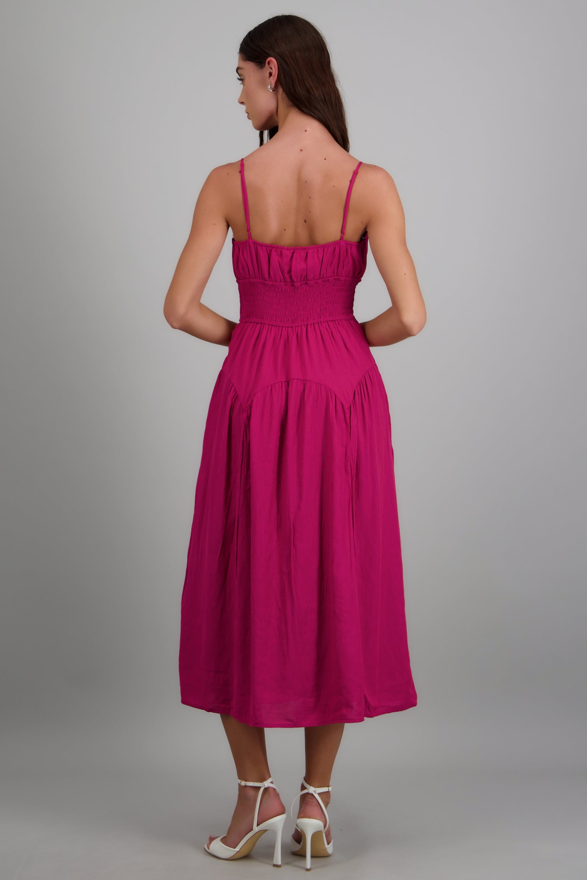Vestido maxi liso tirantes MAGENTA