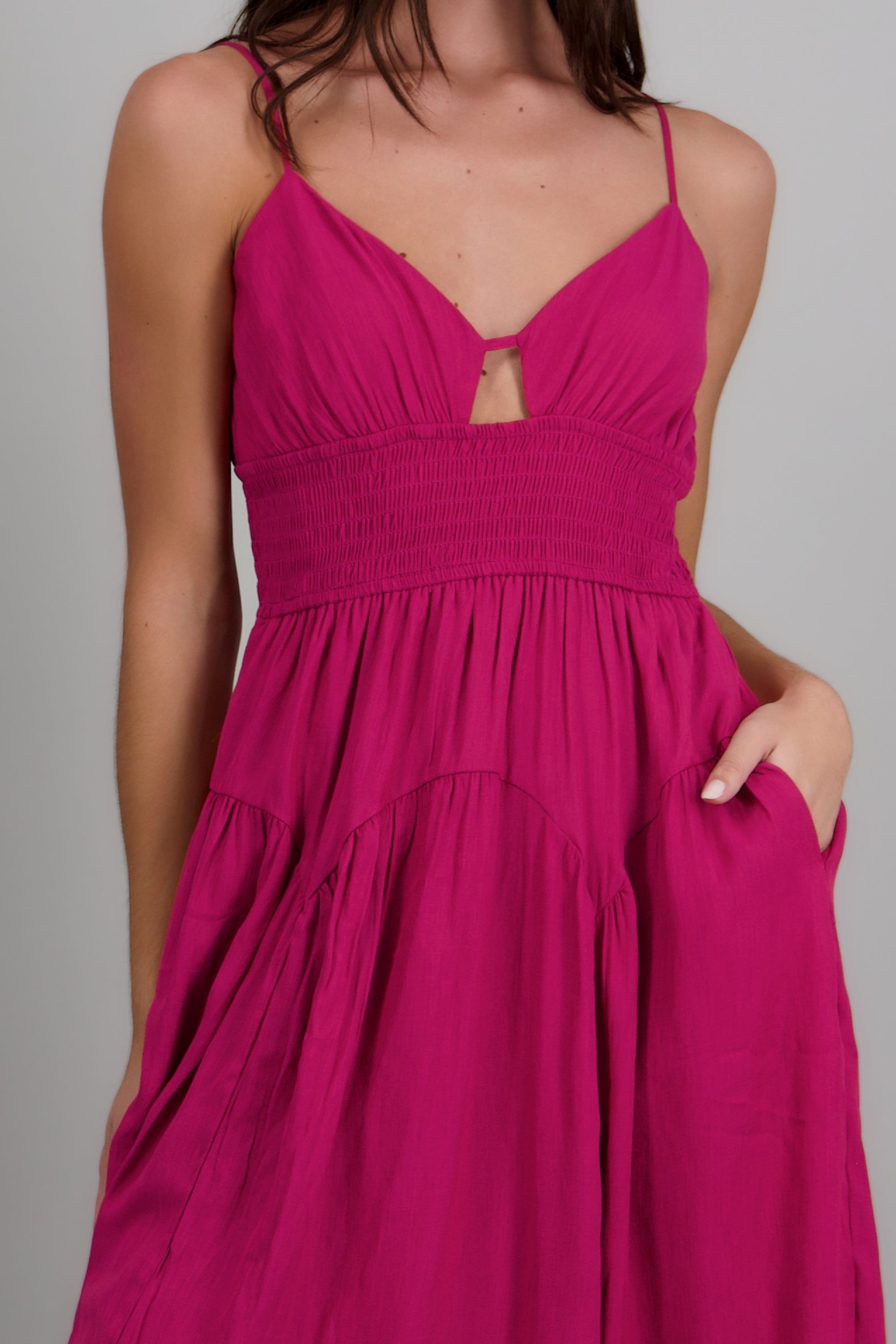 Vestido maxi liso tirantes MAGENTA