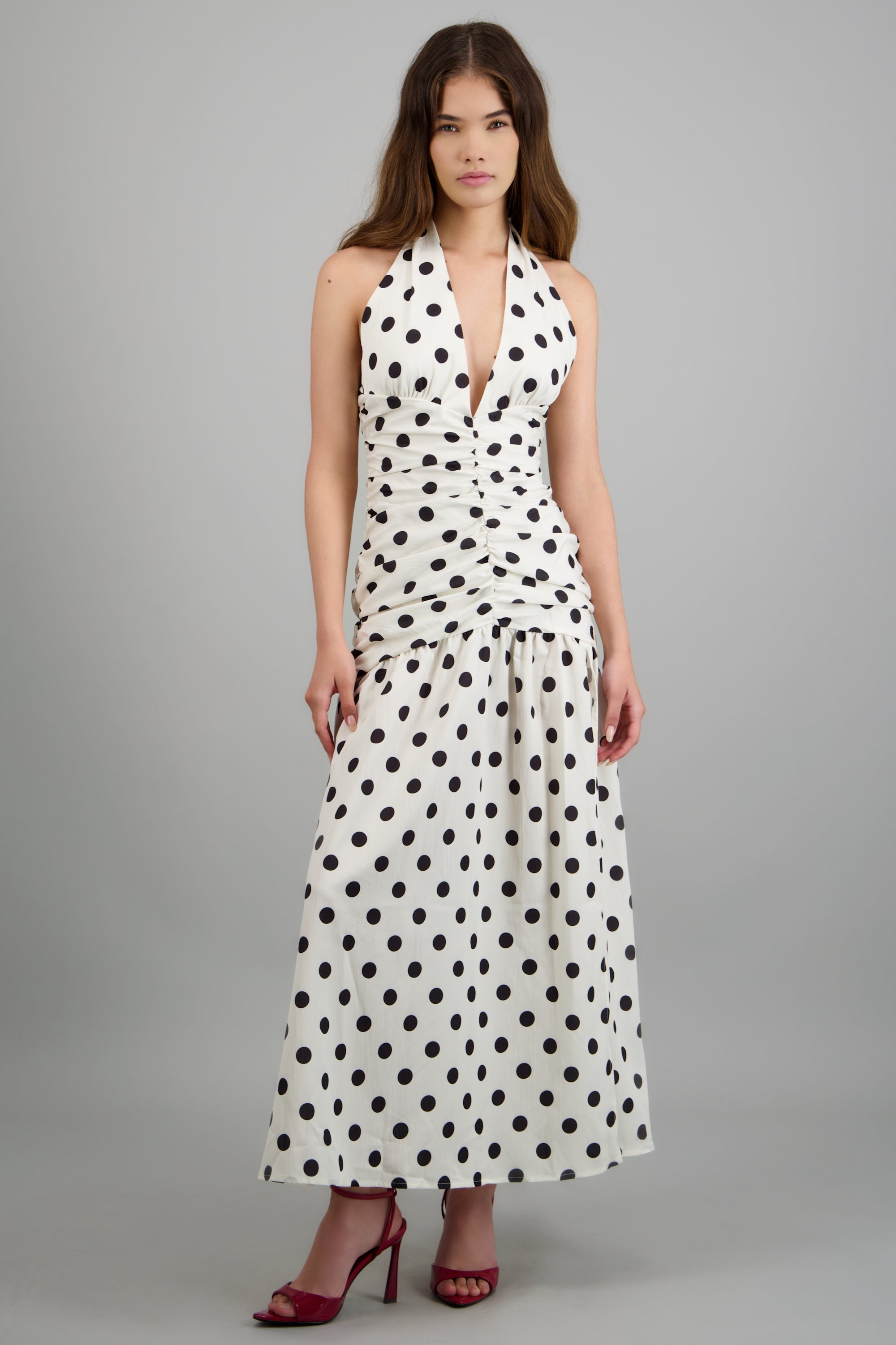 Vestido maxi polka dots BLANCO COMBO