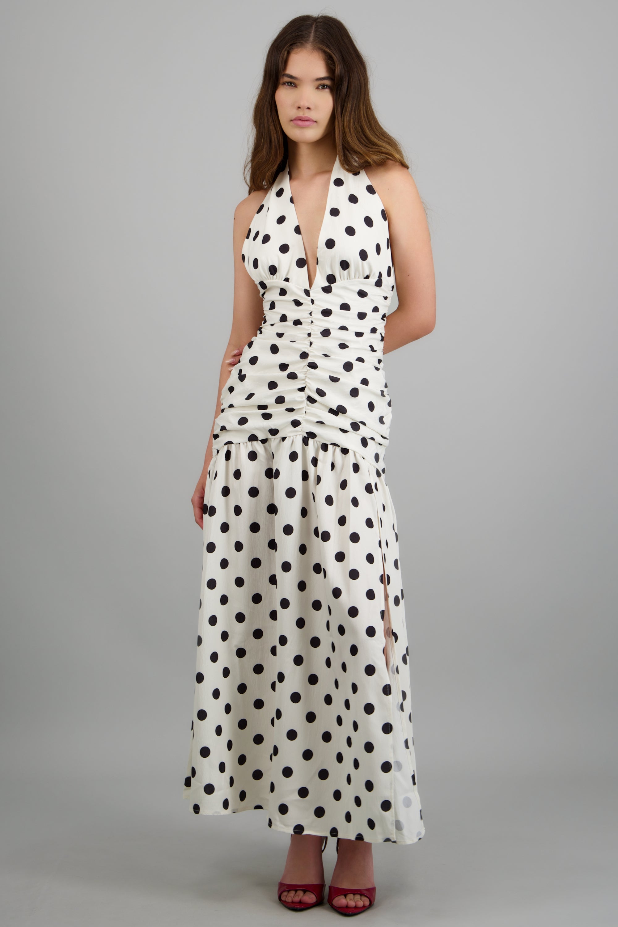 Vestido maxi polka dots BLANCO COMBO