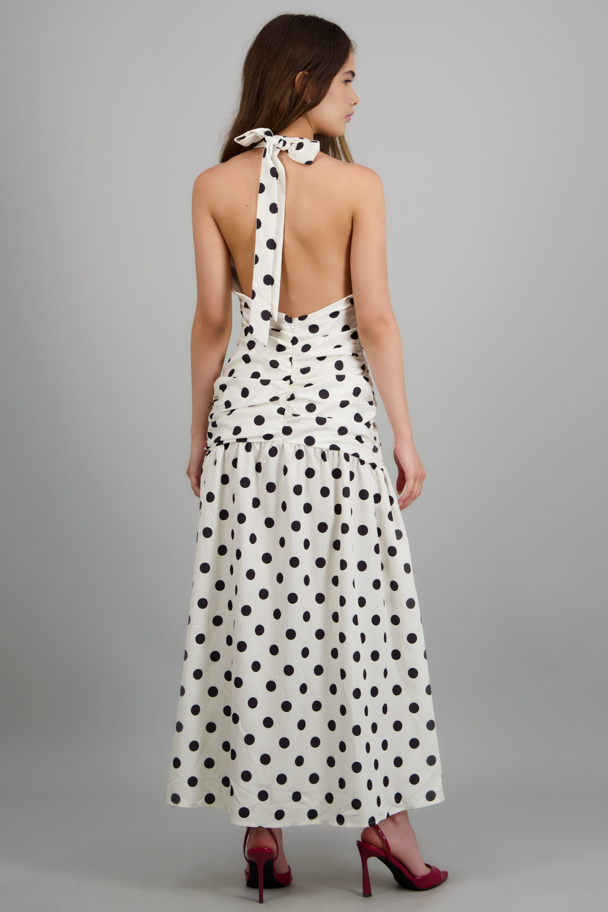 Vestido maxi polka dots BLANCO COMBO