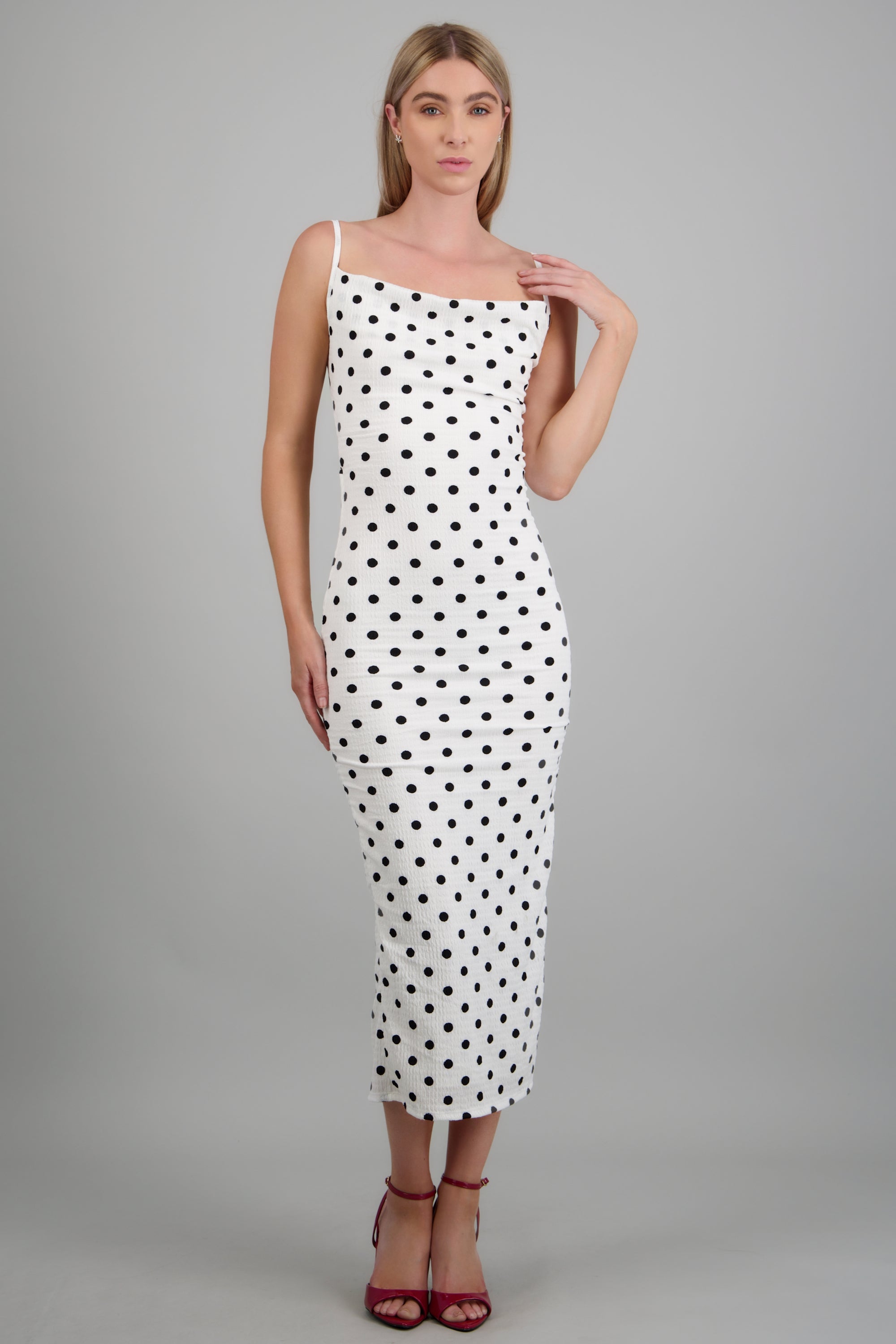 Vestido tirantes polka dots BLANCO COMBO