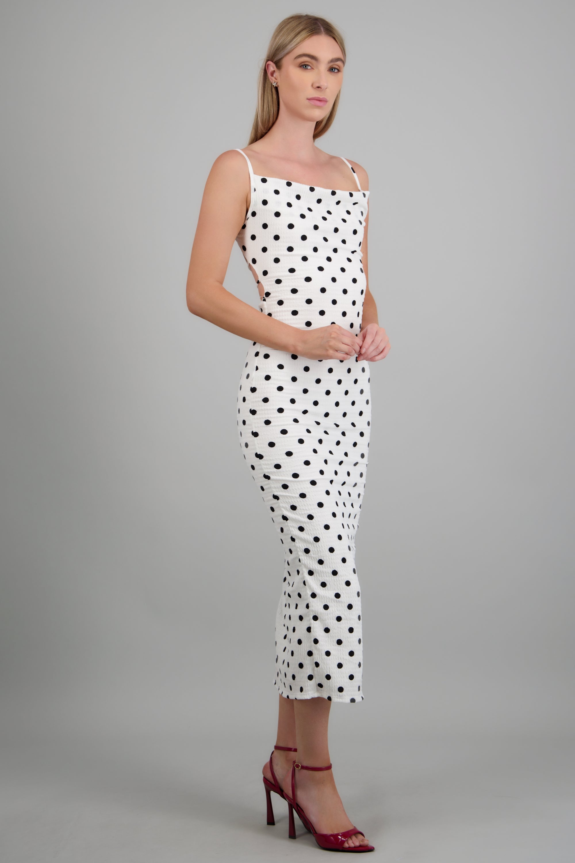 Vestido tirantes polka dots BLANCO COMBO