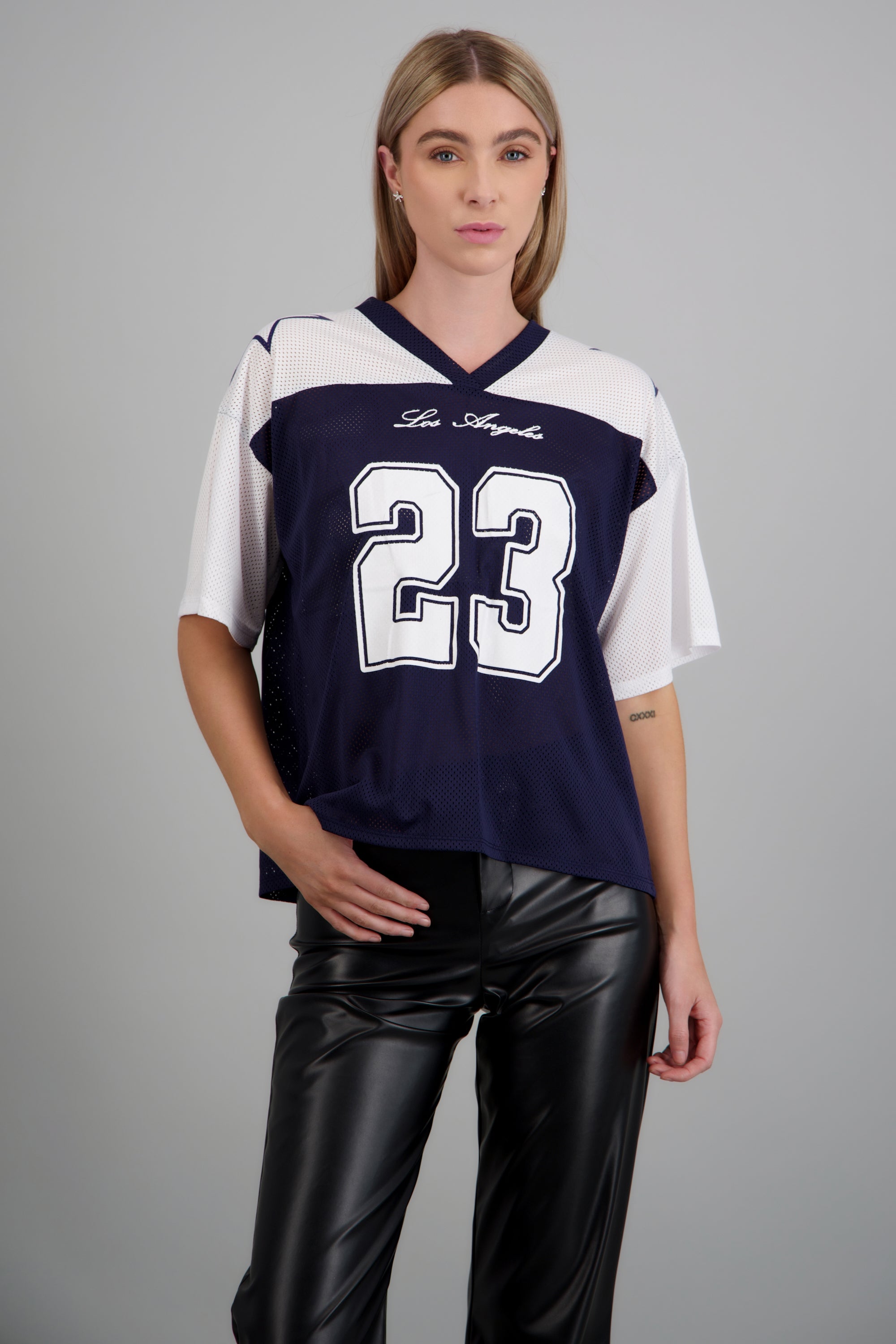 Playera jersey manga corta contraste MARINO