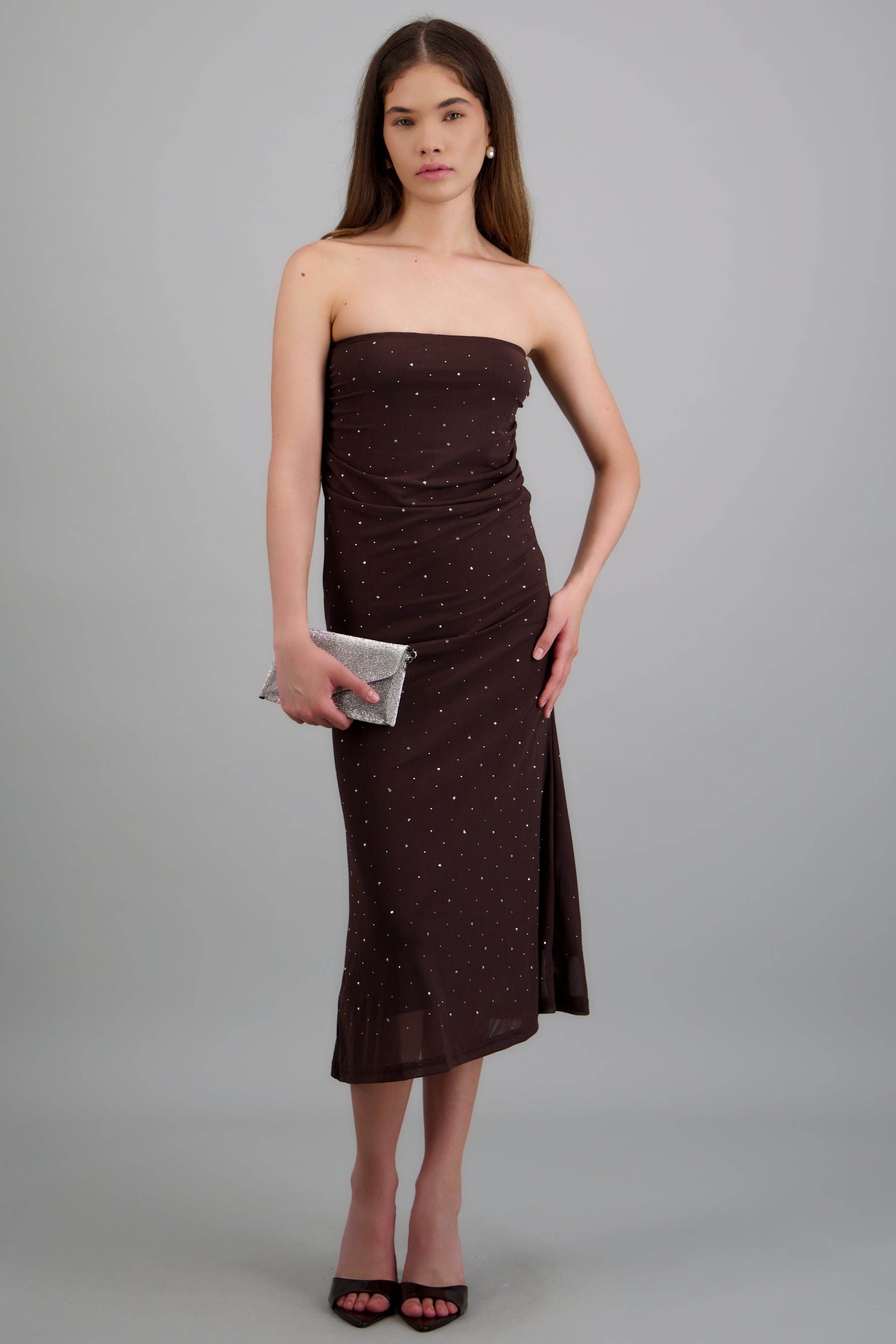 Falda maxi detalle brillos CHOCOLATE